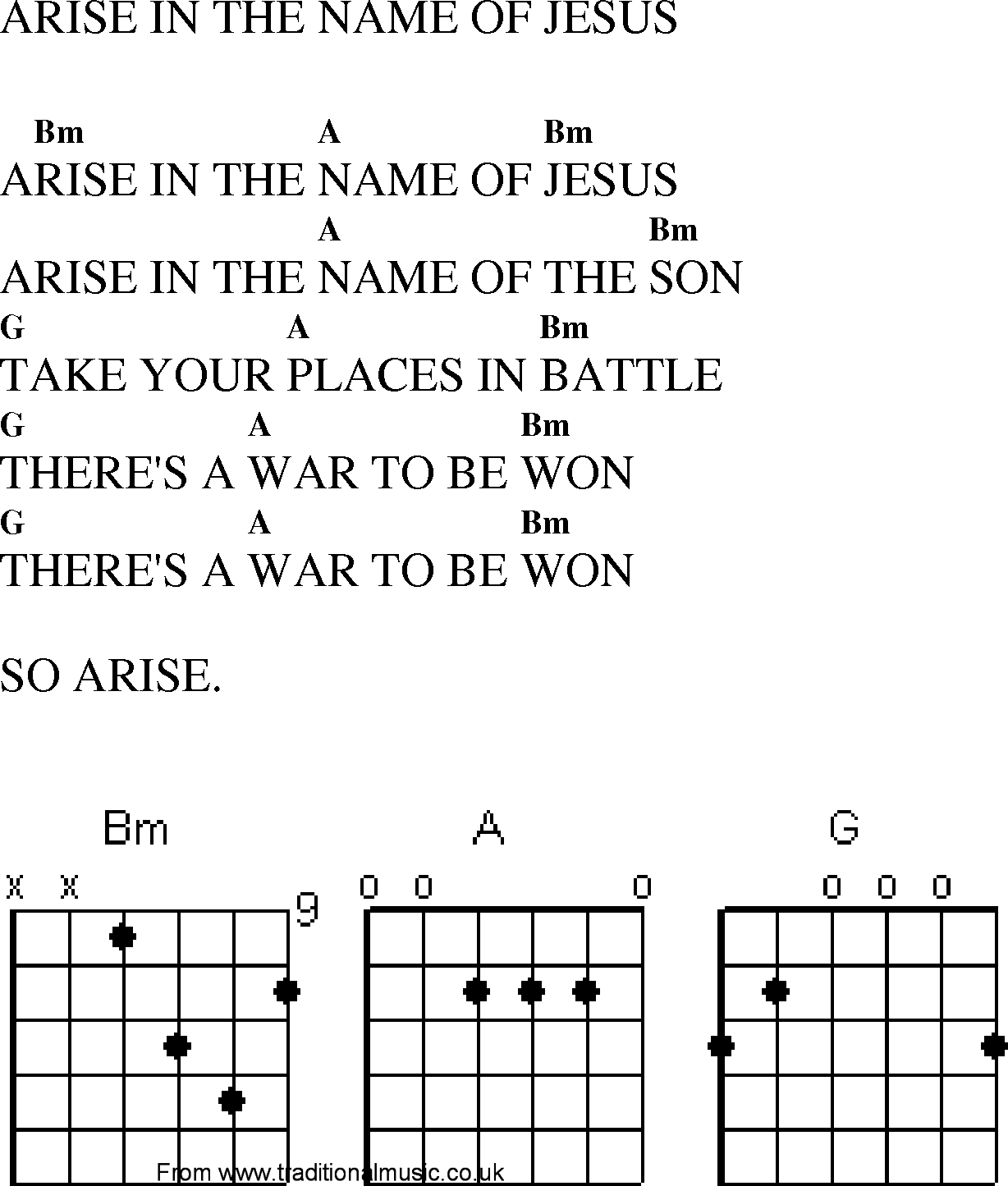 Gospel Song: arise_in_the_name_of_jesus, lyrics and chords.