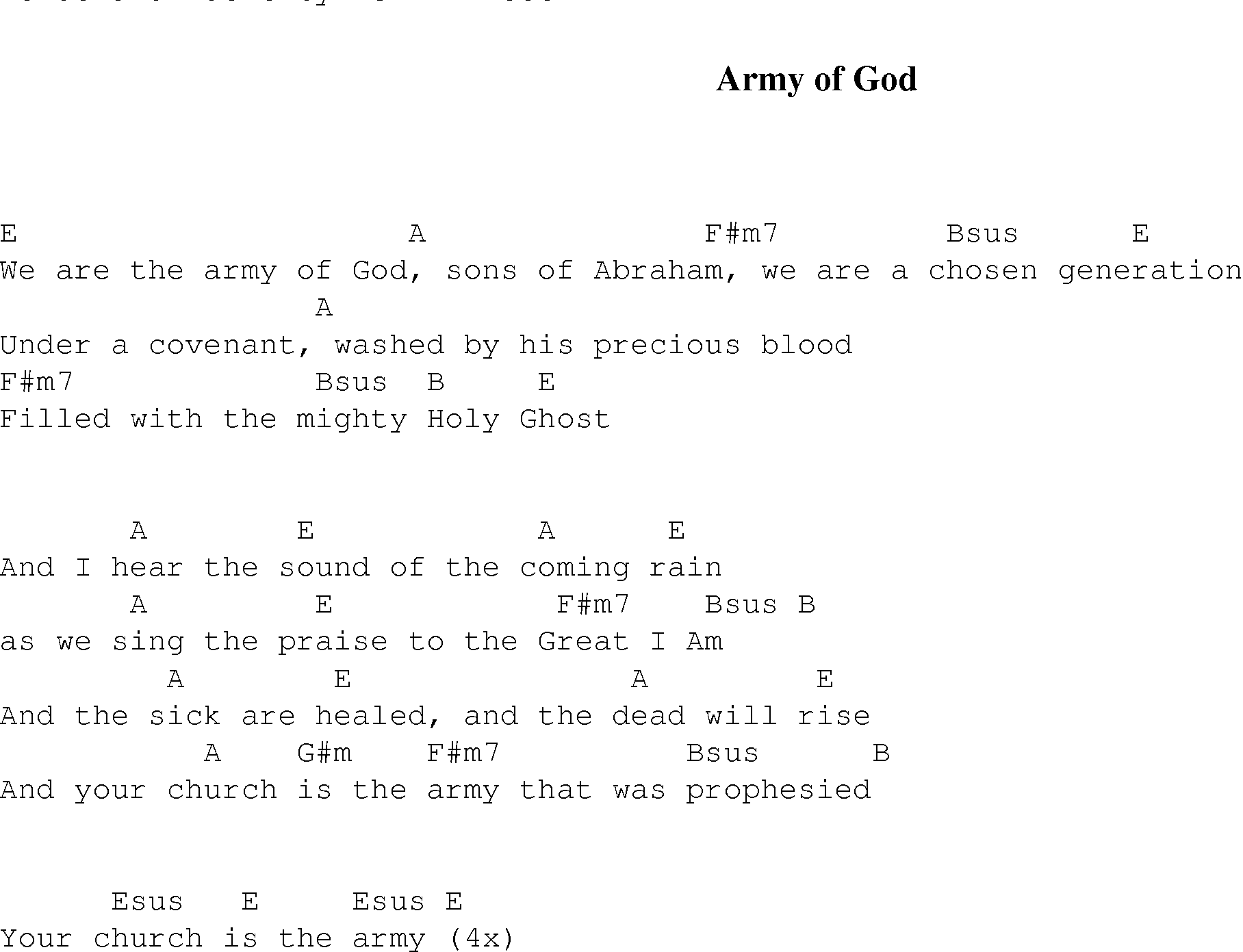 Gospel Song: army_of_god, lyrics and chords.
