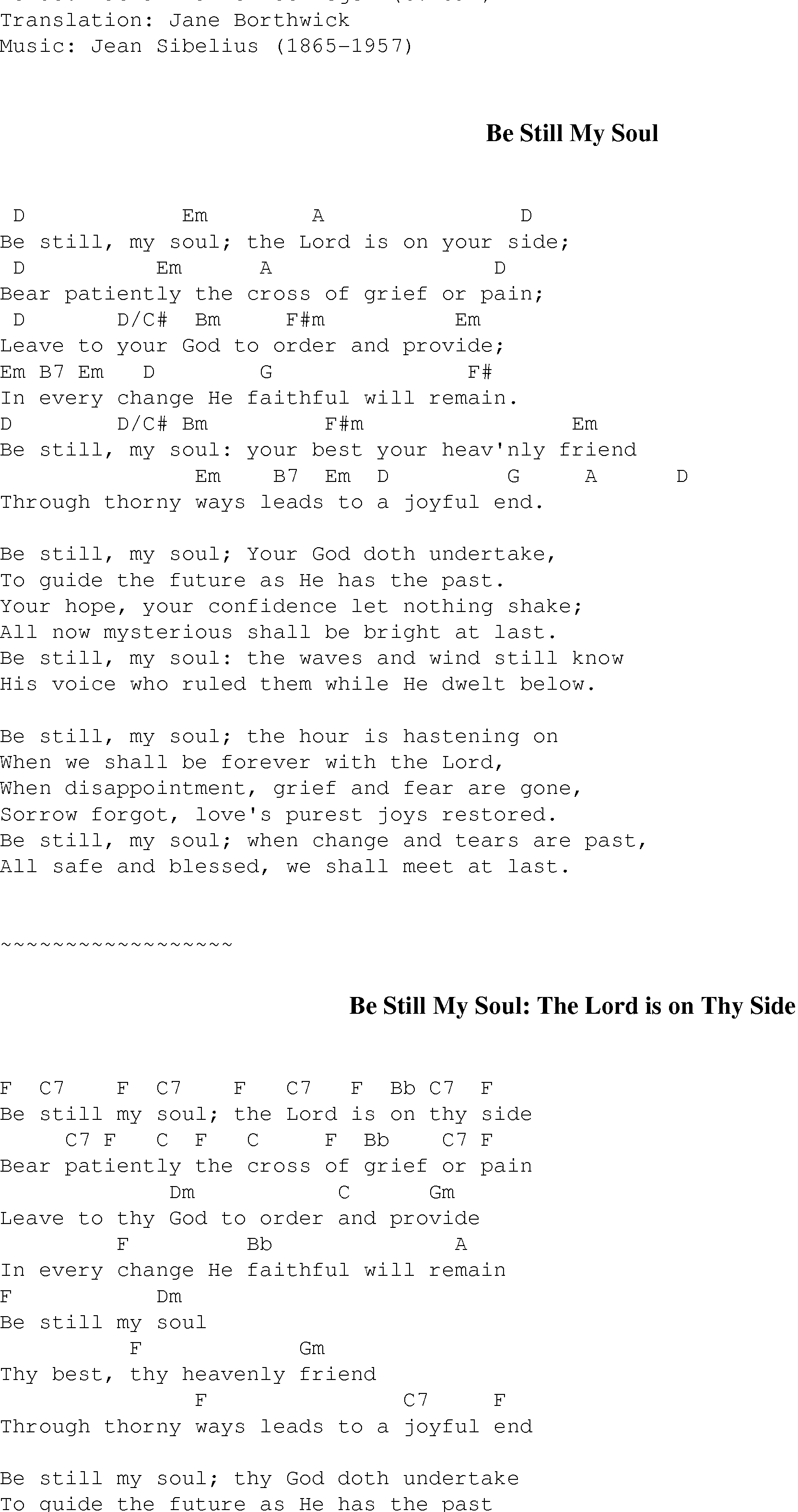 Gospel Song: be_still_my_soul, lyrics and chords.