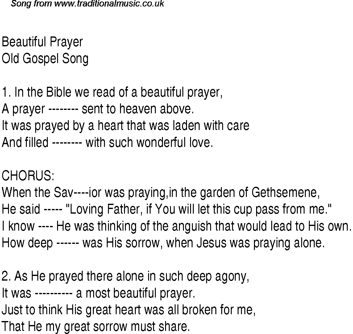 Gospel Song: beautiful-prayer, lyrics and chords.