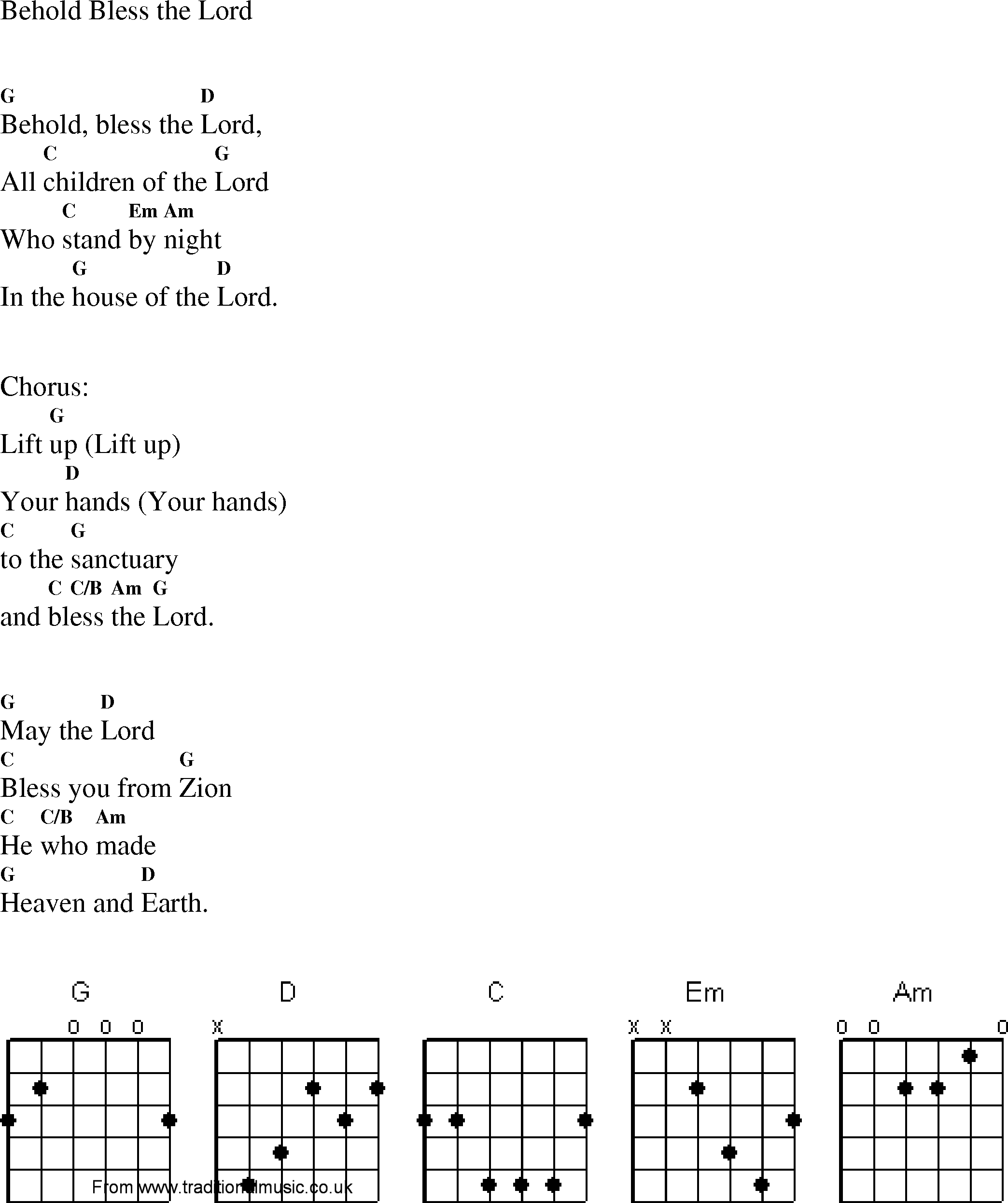 Gospel Song: behold_bless_the_lord, lyrics and chords.