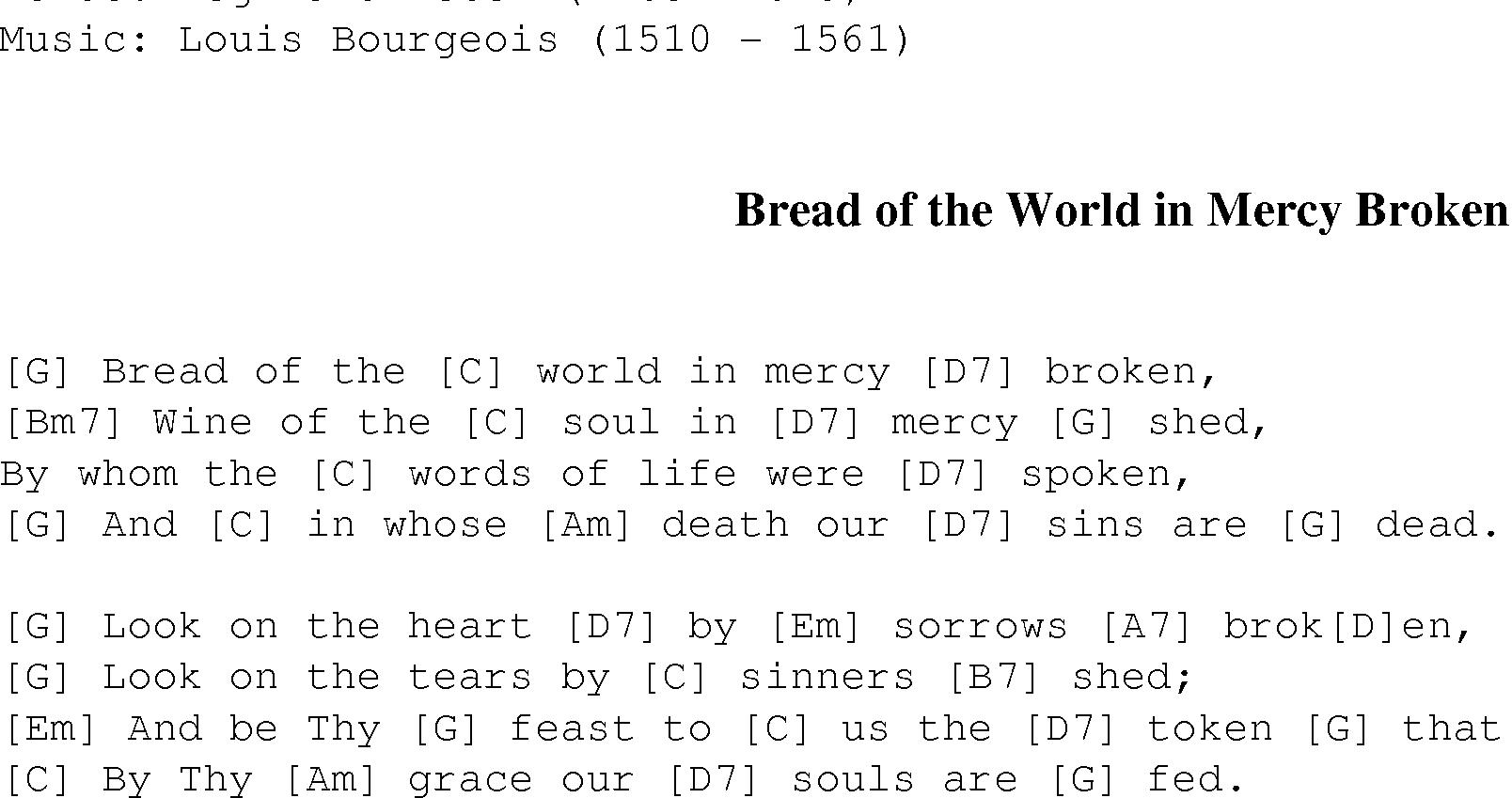 Gospel Song: bread_of_the_world, lyrics and chords.