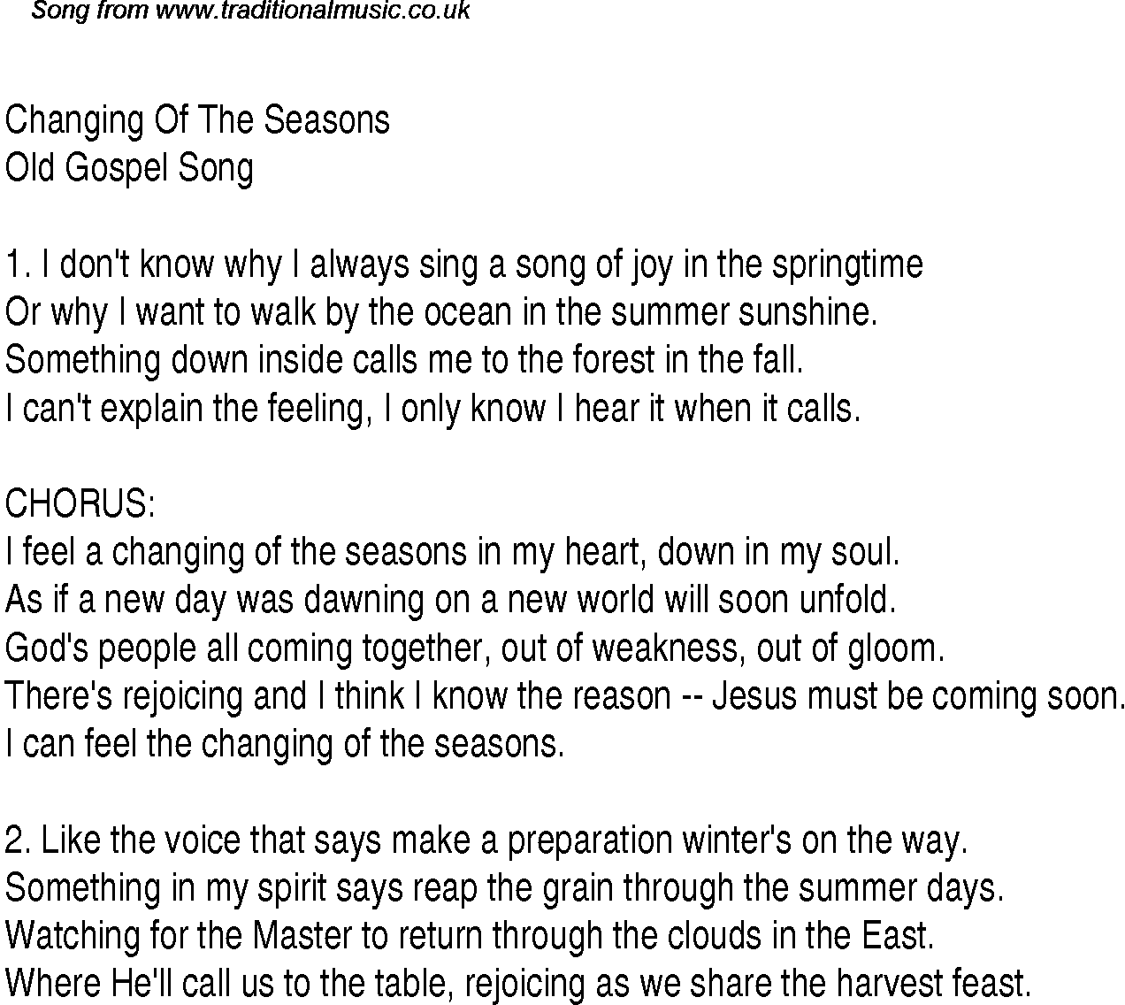 Gospel Song: changing-of-the-seasons, lyrics and chords.