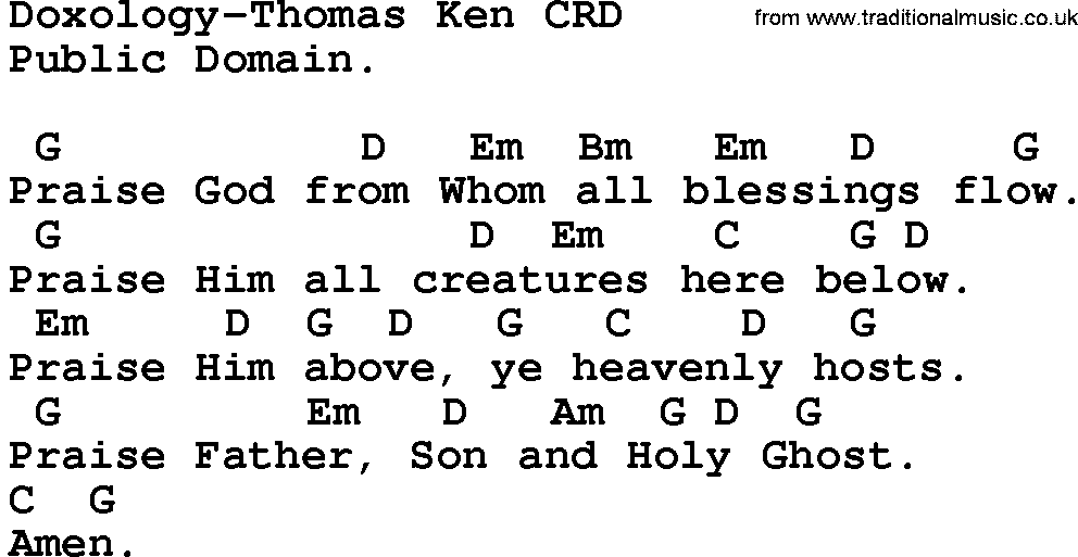 Gospel Song: Doxology-Thomas Ken, lyrics and chords.