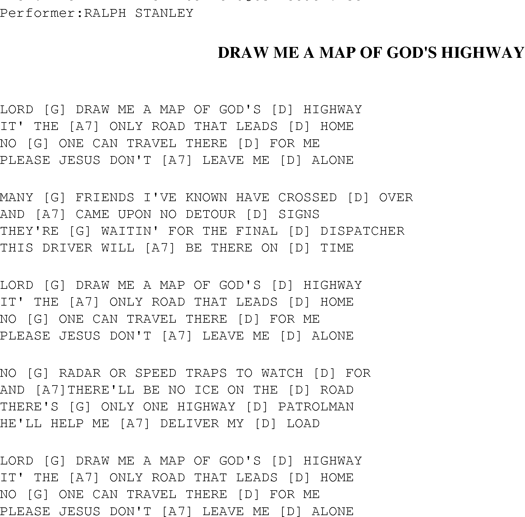 Gospel Song: draw_me_a_map_of_gods_highway, lyrics and chords.