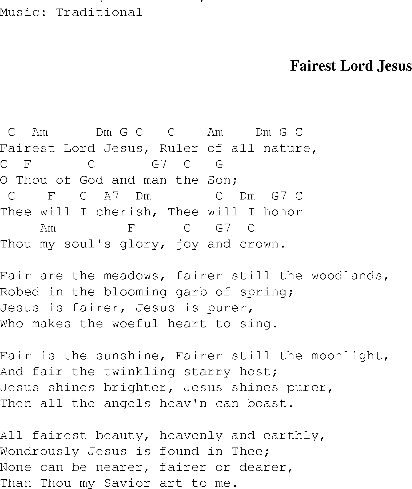 Gospel Song: fairest_lord_jesus, lyrics and chords.