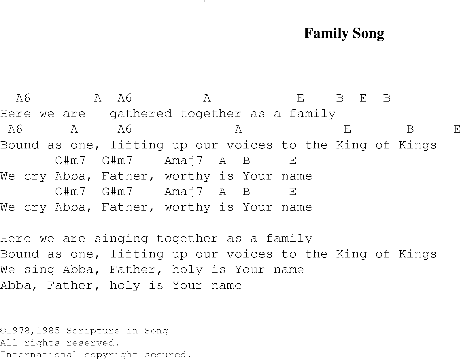 Gospel Song: familly_song, lyrics and chords.