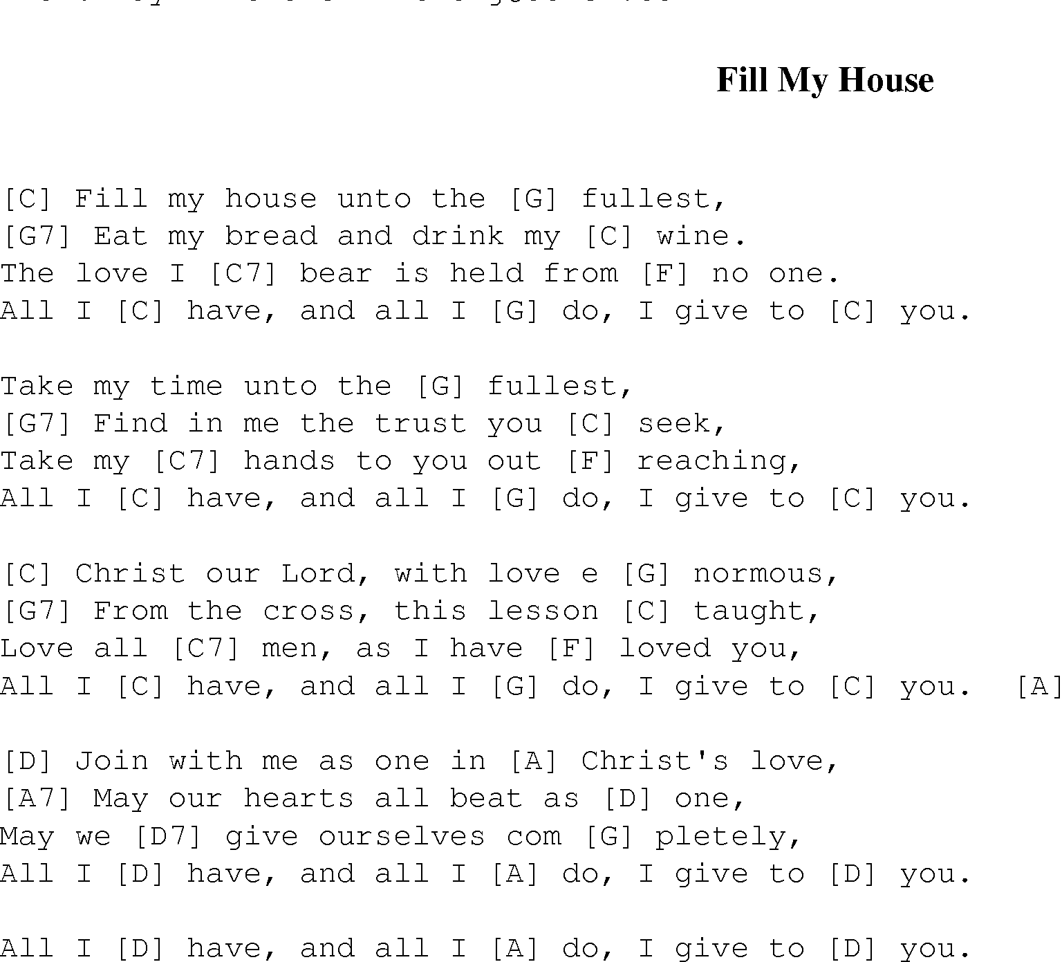 Gospel Song: fill_my_house, lyrics and chords.