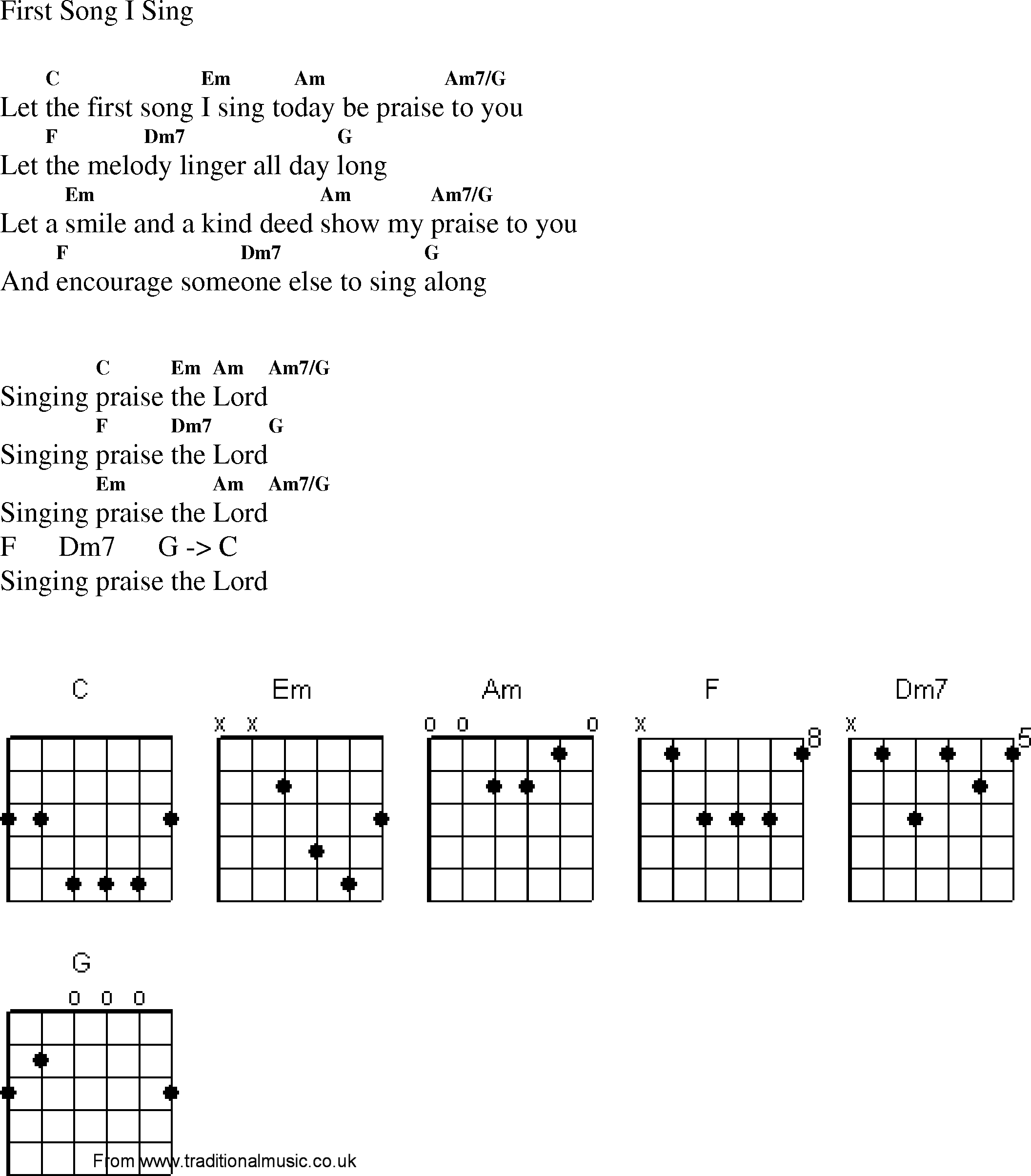 Gospel Song: first_song_i_sing, lyrics and chords.