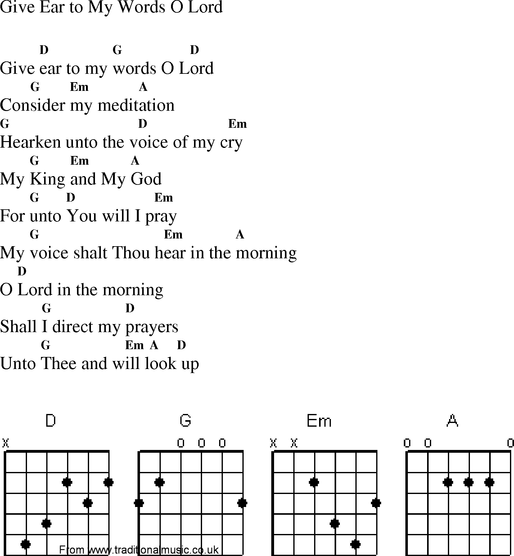 Gospel Song: give_ear_to_my_words_o_lord, lyrics and chords.