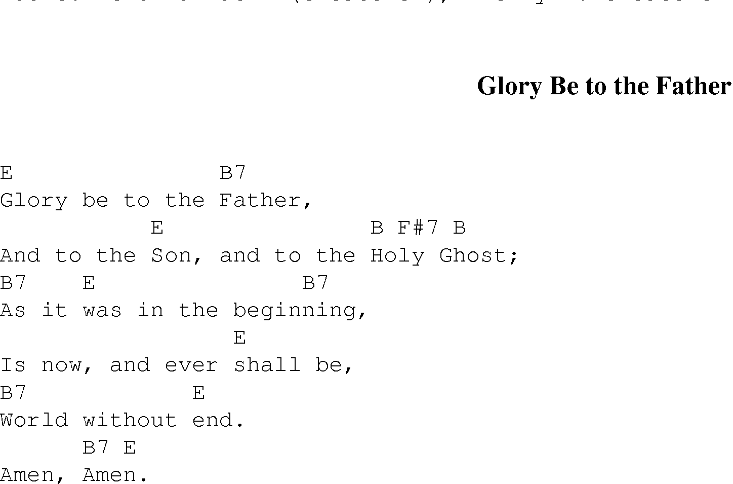 Gospel Song: glory_be_to_the_father, lyrics and chords.