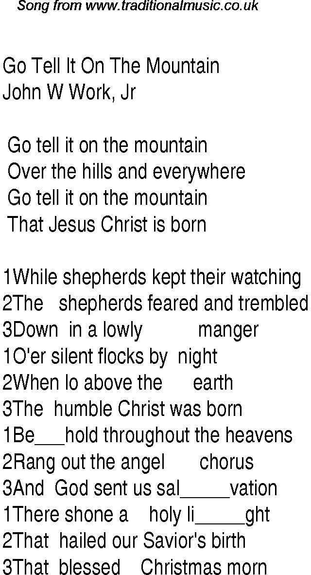 Go Tell It On The Mountain Christian Gospel Song Lyrics and Chords