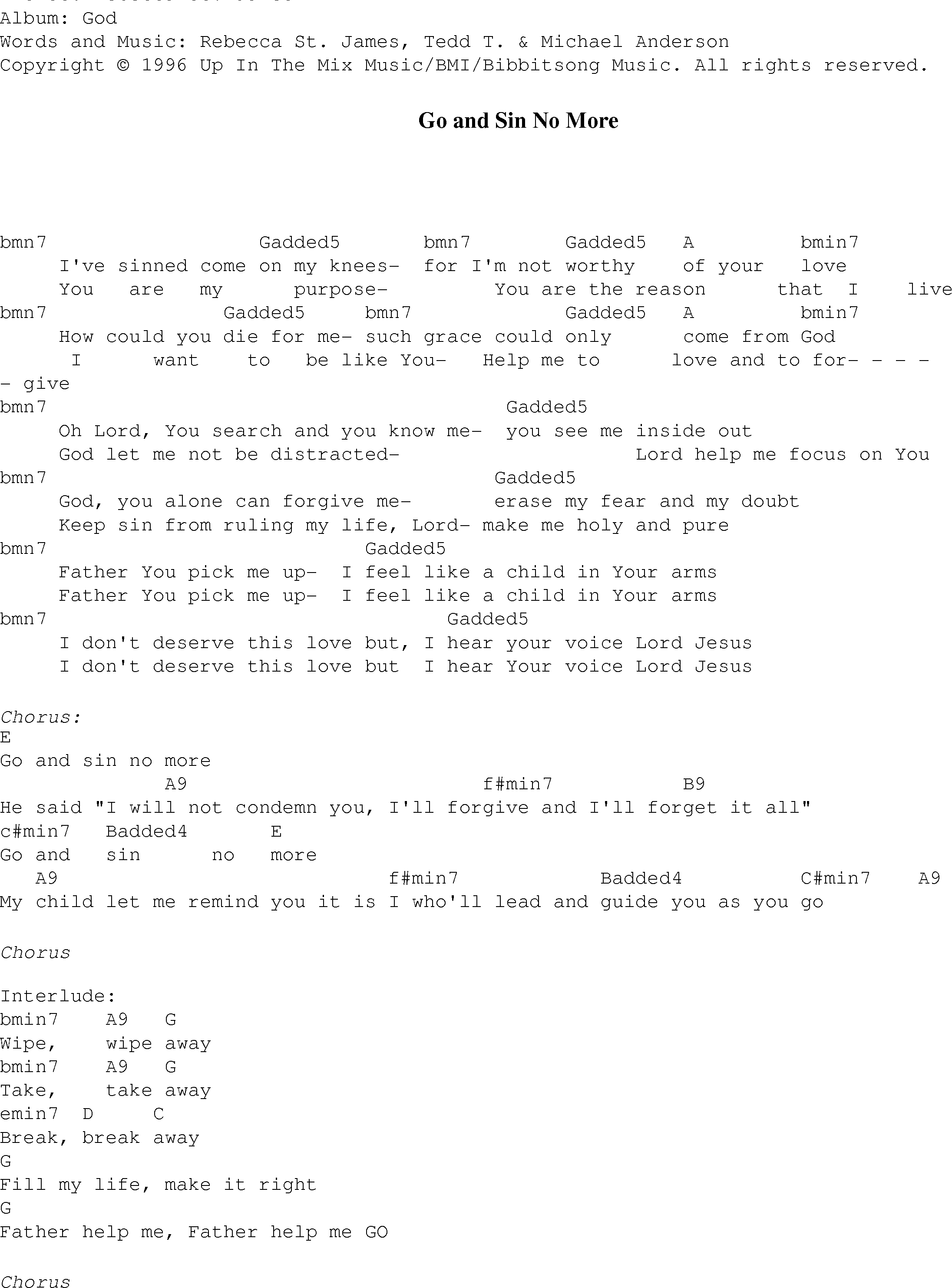 Gospel Song: go_and_sin_no_more, lyrics and chords.