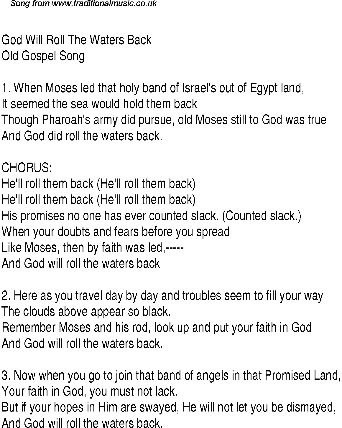 Gospel Song: god-will-roll-the-waters-back, lyrics and chords.
