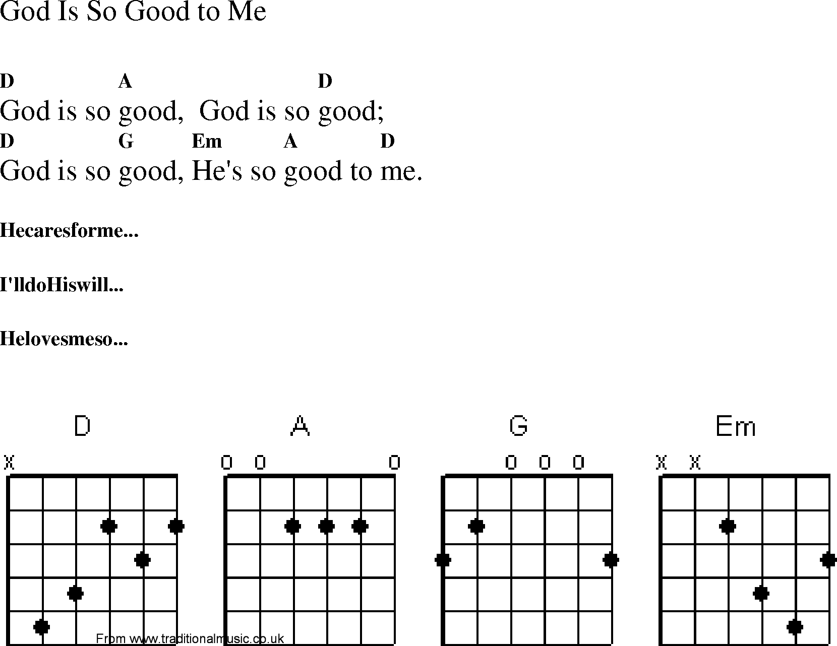 Gospel Song: god_is_so_good_to_me, lyrics and chords.