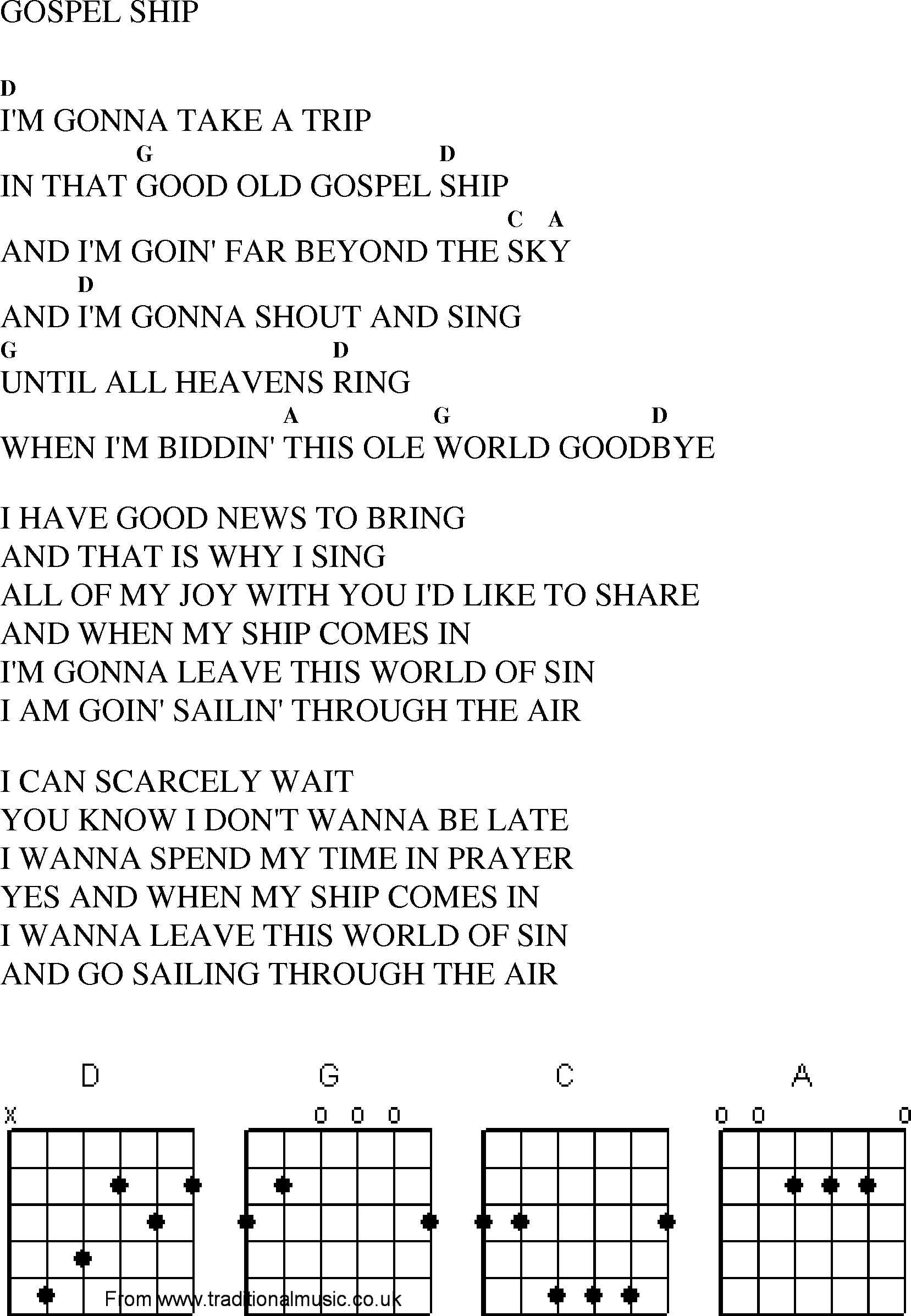 Gospel Song: gospel_ship, lyrics and chords.