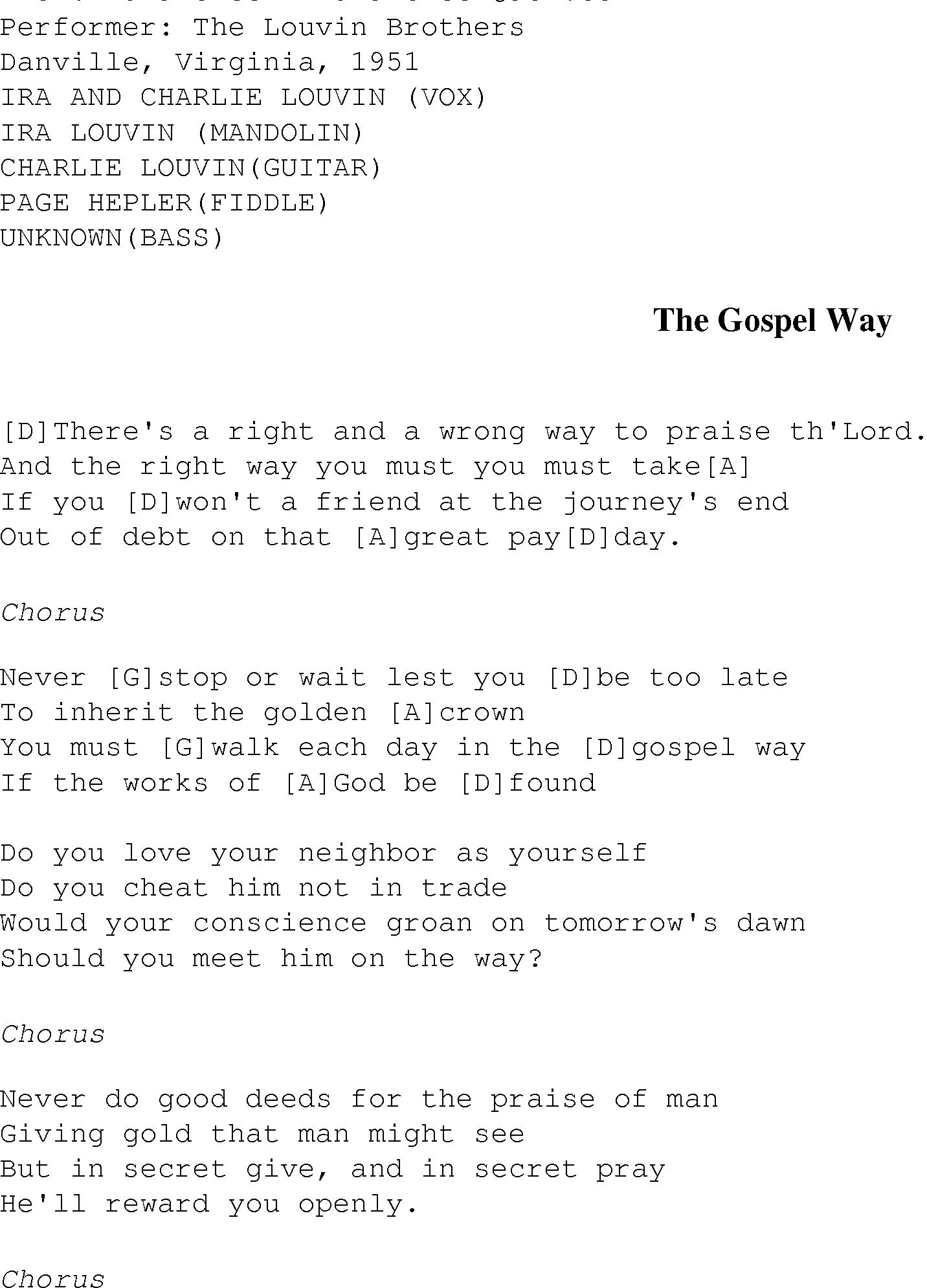 Gospel Song: gospel_way, lyrics and chords.