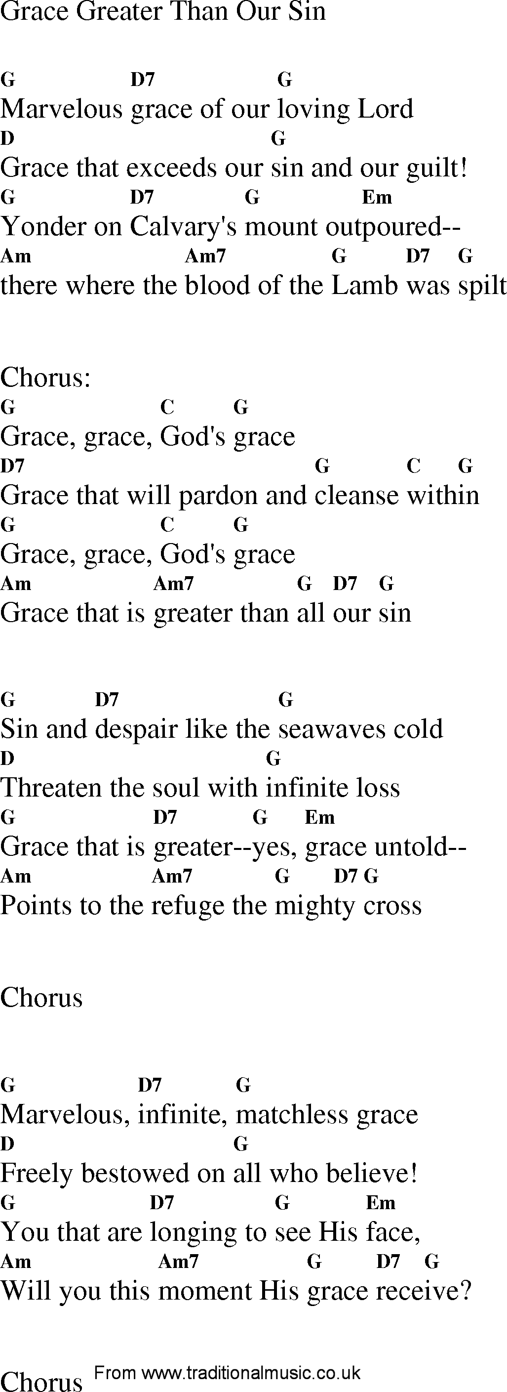 Gospel Song: grace_greater_than_our_sin, lyrics and chords.