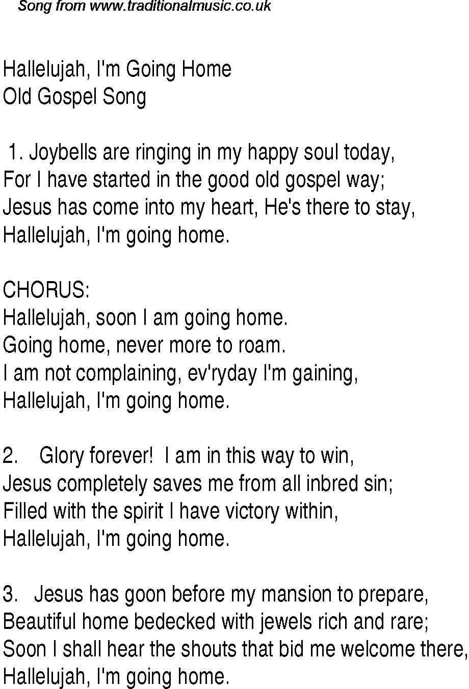 Gospel Song: hallelujah,-i'm-going-home, lyrics and chords.