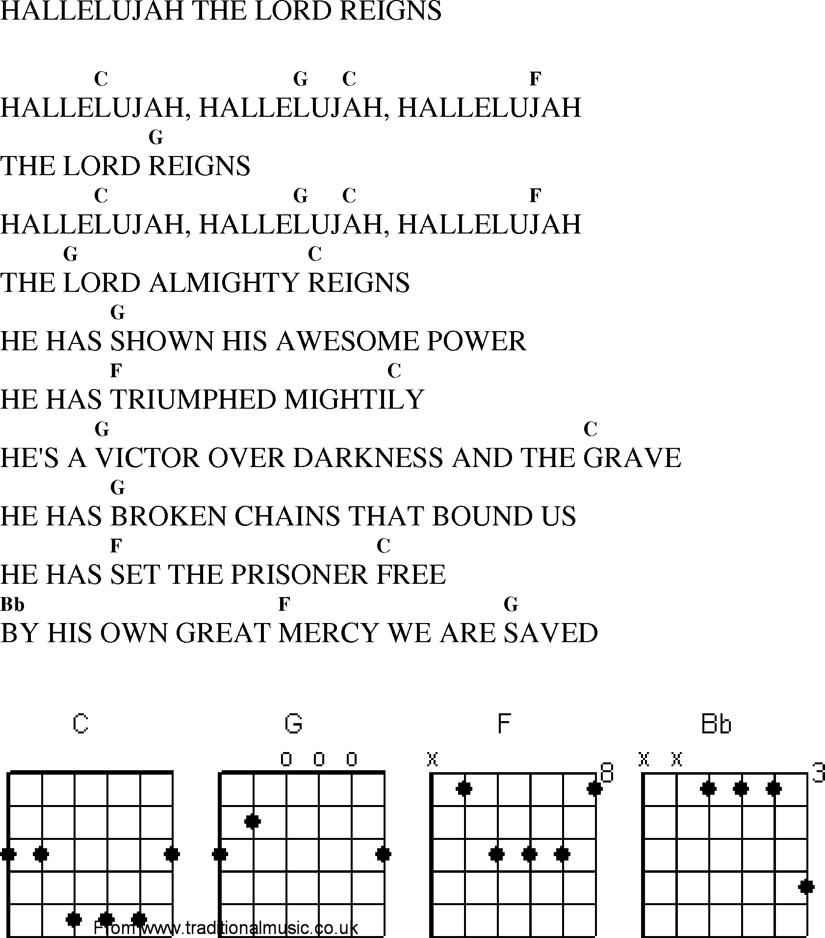 Gospel Song: hallelujah_the_lord_reigns, lyrics and chords.