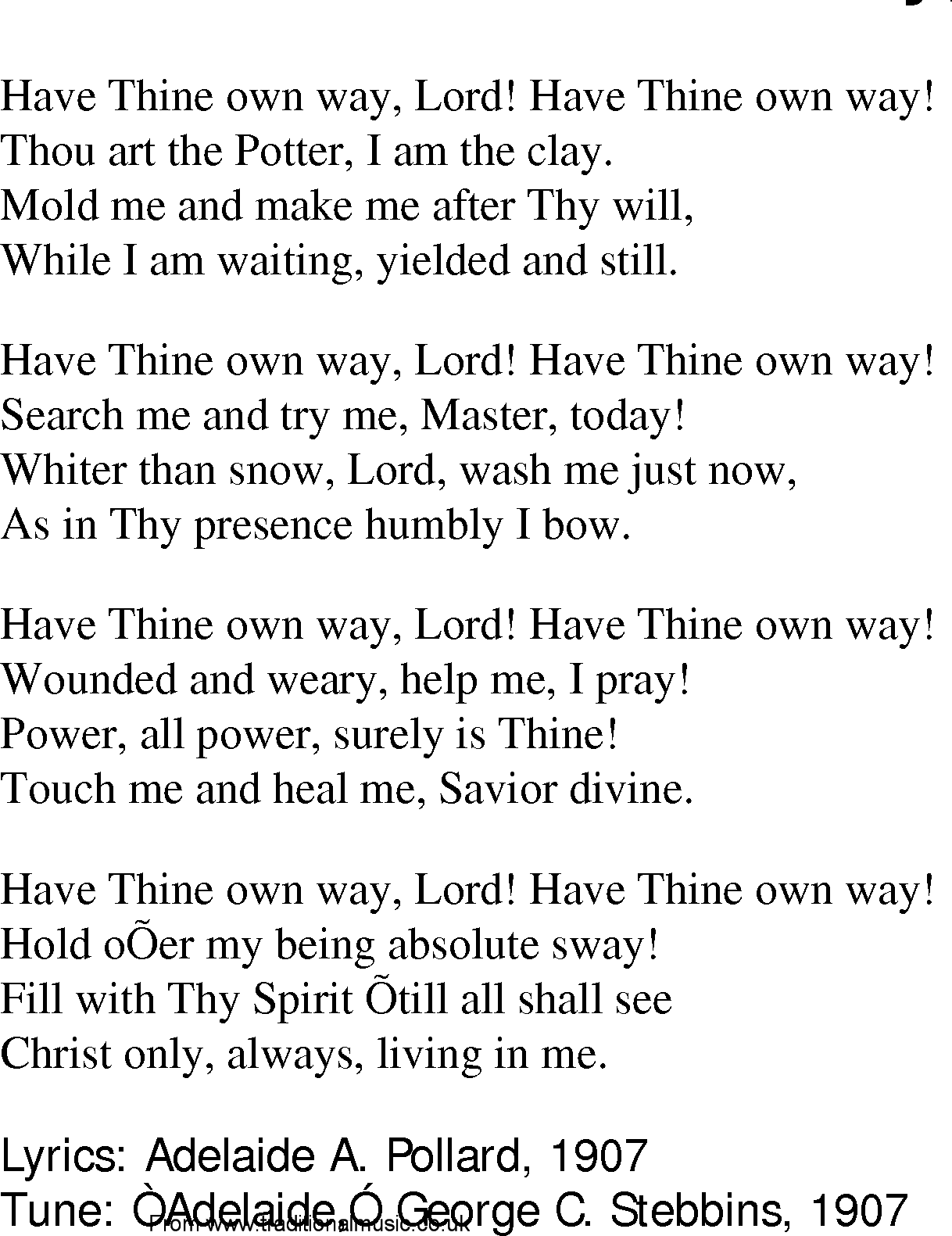Gospel Song: have_thine_own_way_lord, lyrics and chords.