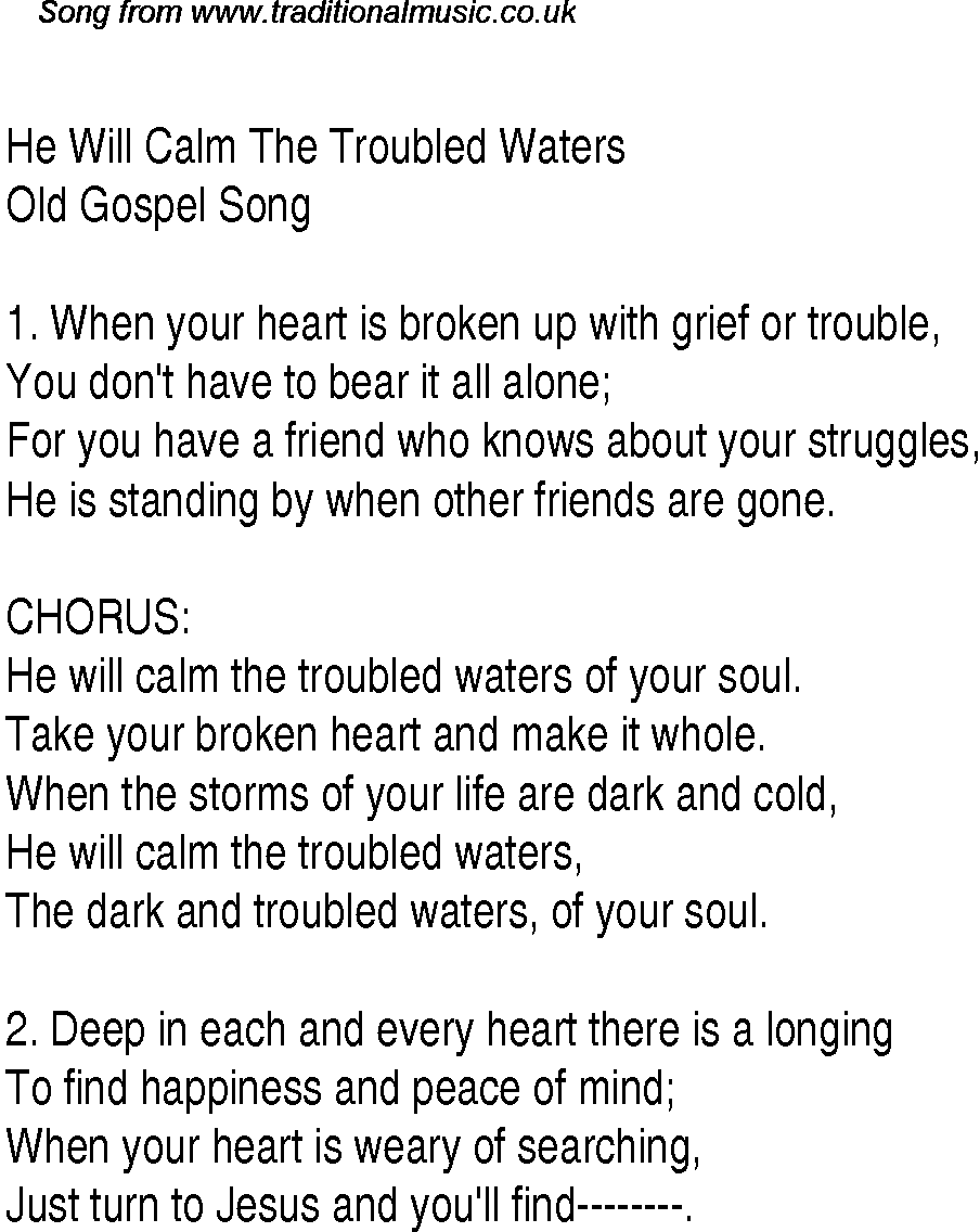 Gospel Song: he-will-calm-the-troubled-waters, lyrics and chords.