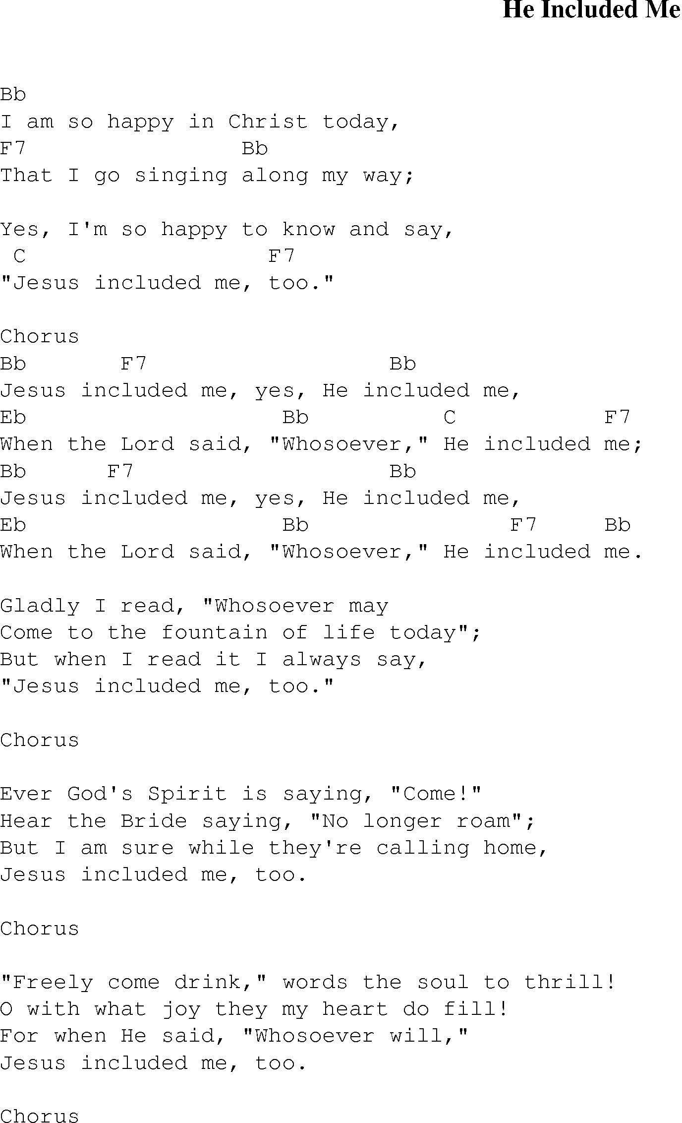 Gospel Song: he_included_me(1), lyrics and chords.
