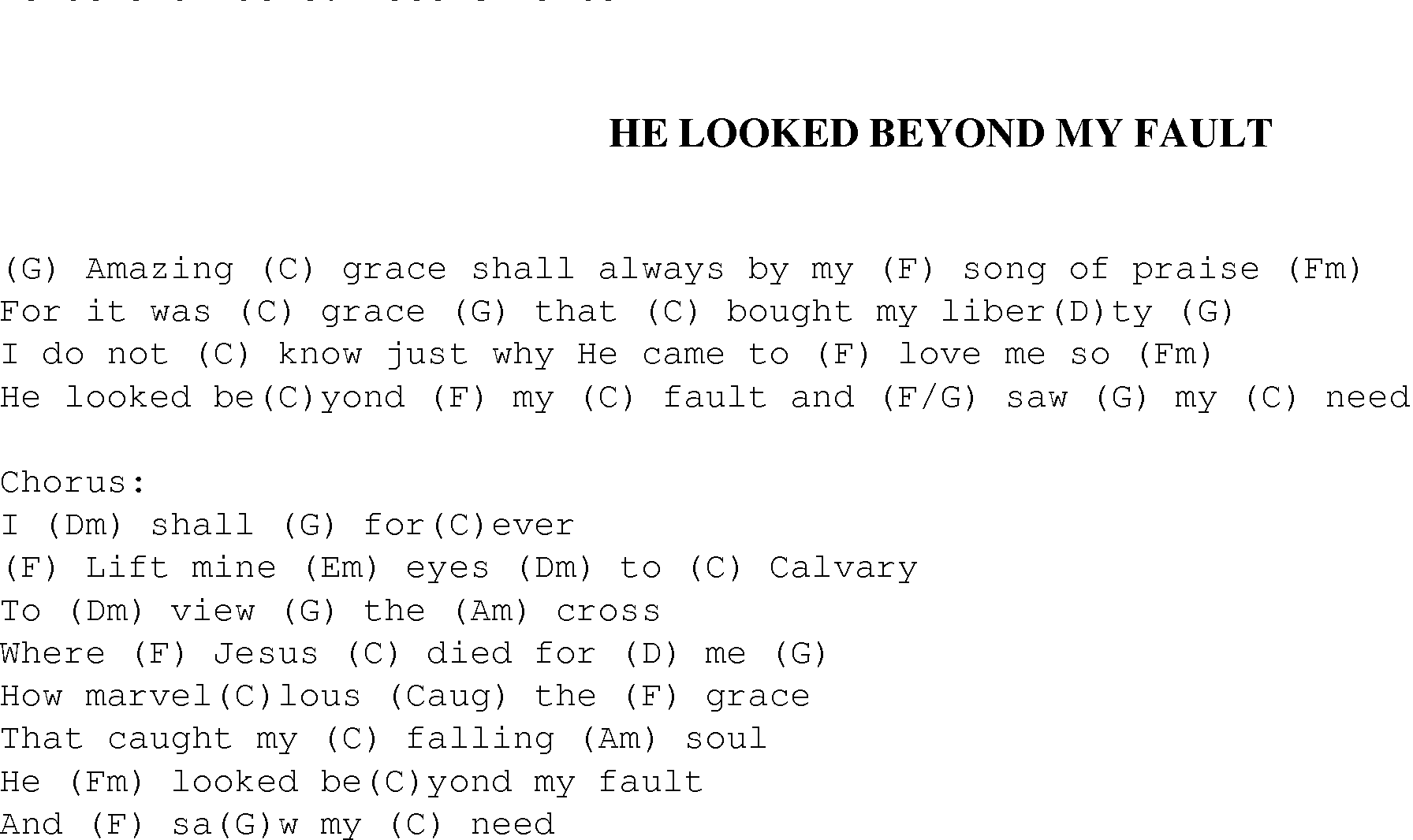 Gospel Song: he_looked_beyond_my_fault, lyrics and chords.