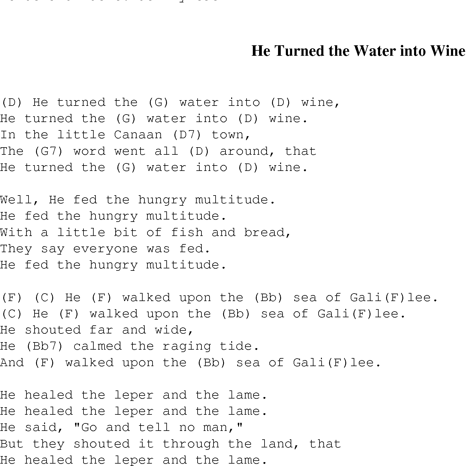 Gospel Song: he_turned_the_water_into_wine, lyrics and chords.