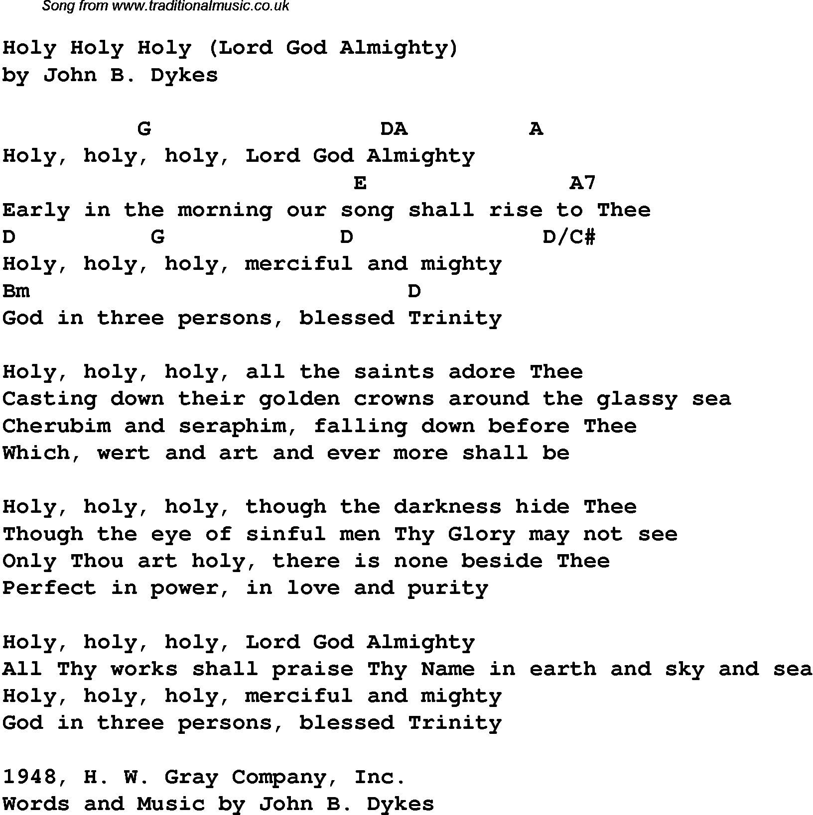 Gospel Song: holy-holy-holy-1, lyrics and chords.