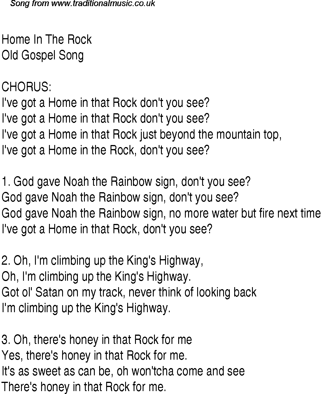 Gospel Song: home-in-the-rock, lyrics and chords.