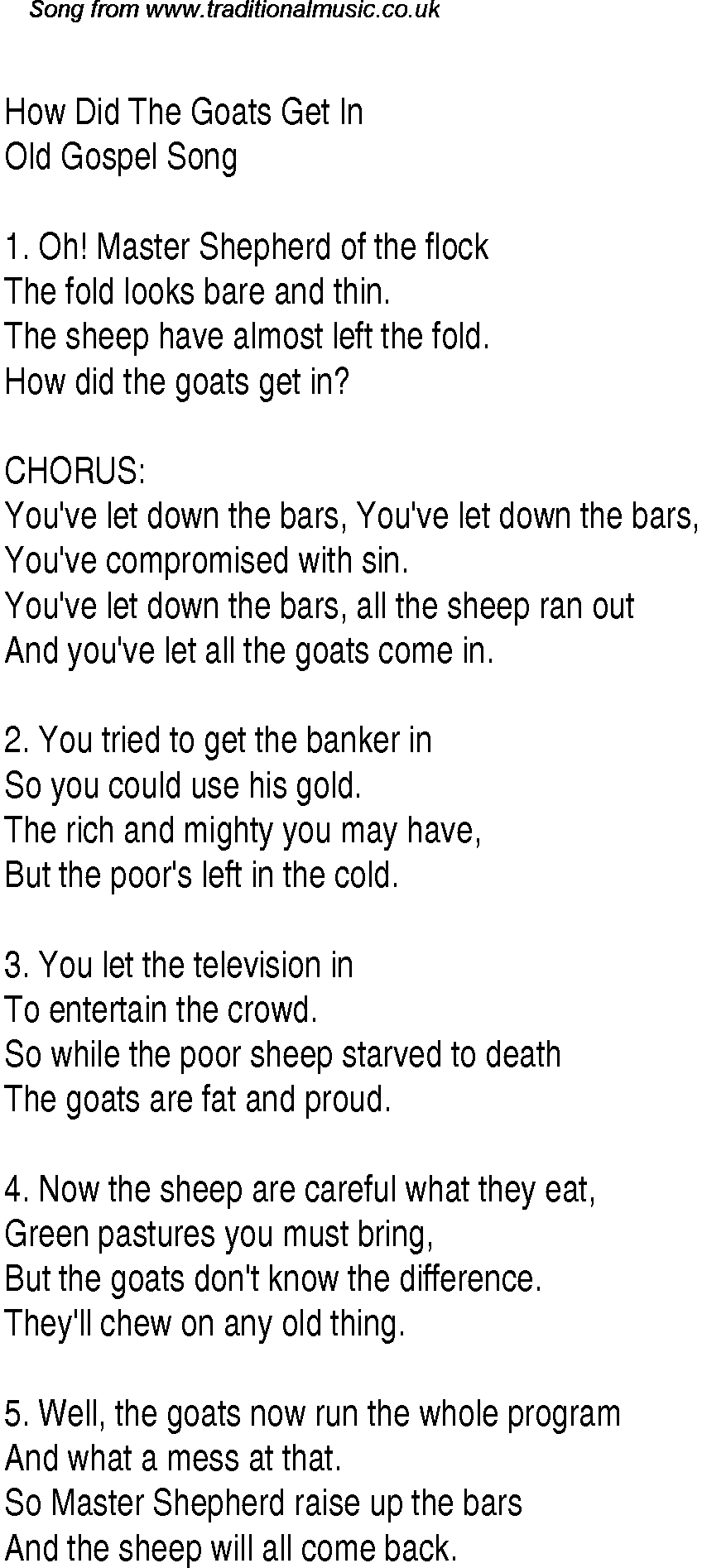 Gospel Song: how-did-the-goats-get-in, lyrics and chords.