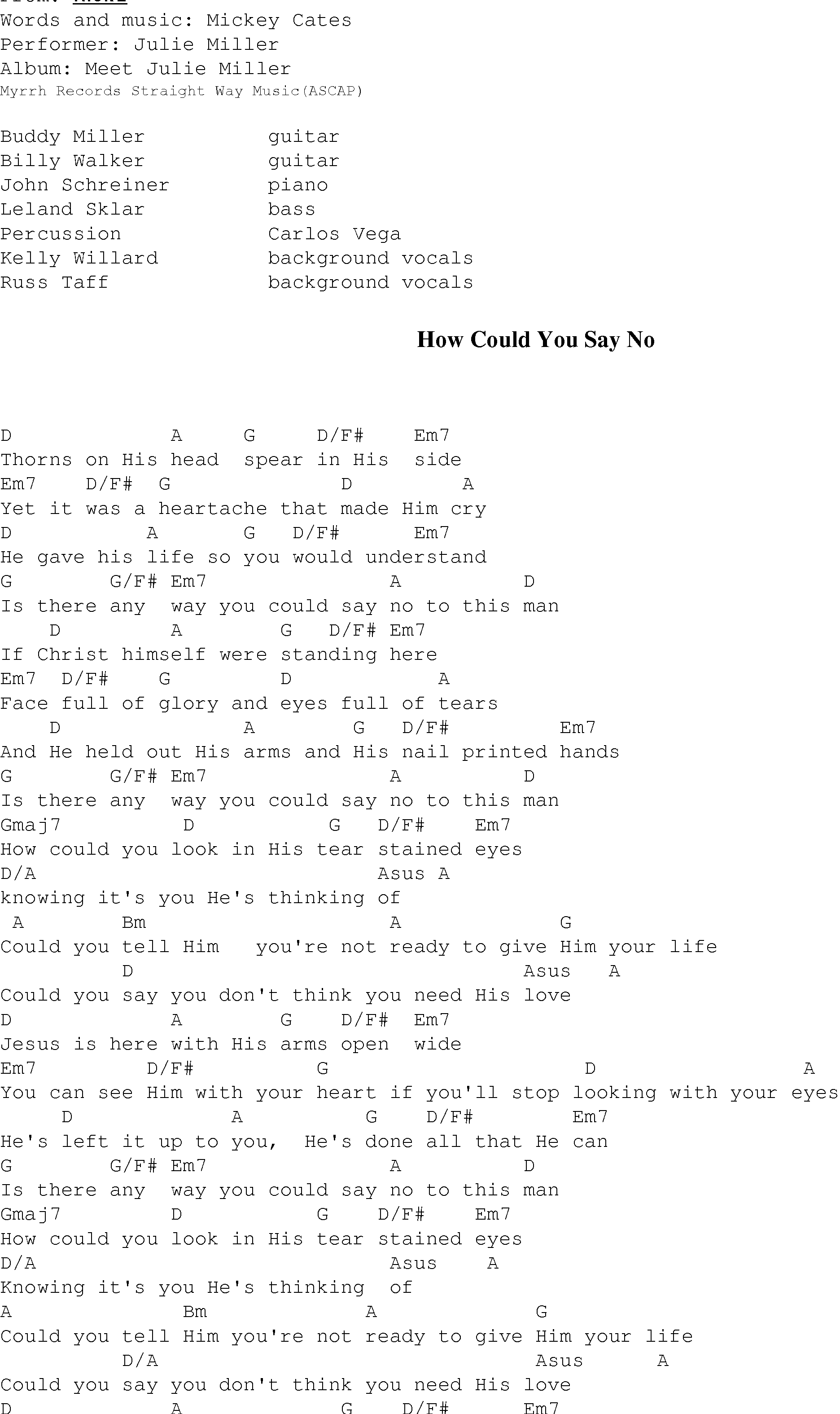 Gospel Song: how_could_you_say_no, lyrics and chords.