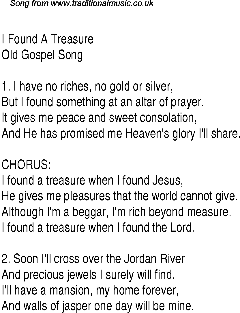 Gospel Song: i-found-a-treasure, lyrics and chords.