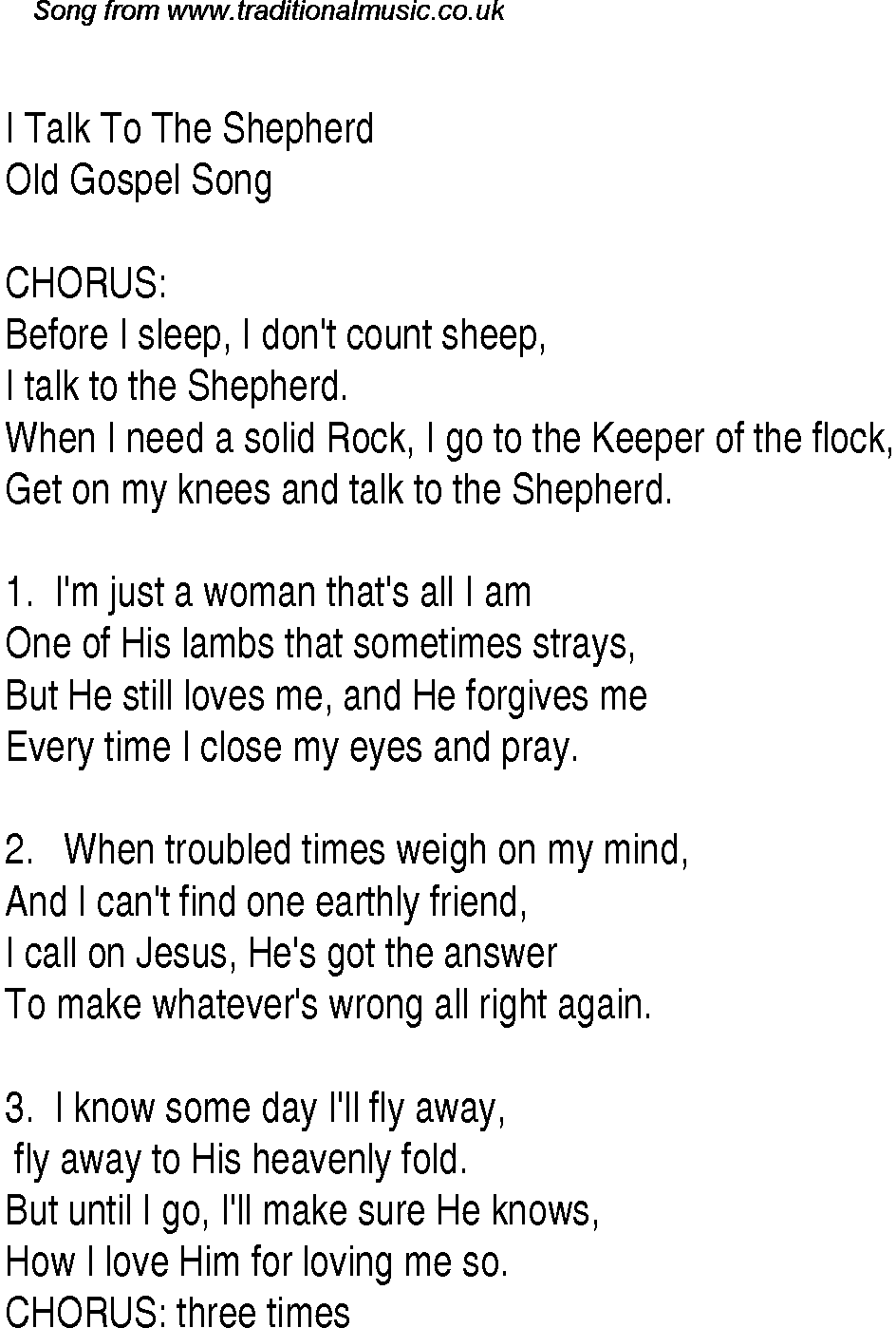 Gospel Song: i-talk-to-the-shepherd, lyrics and chords.