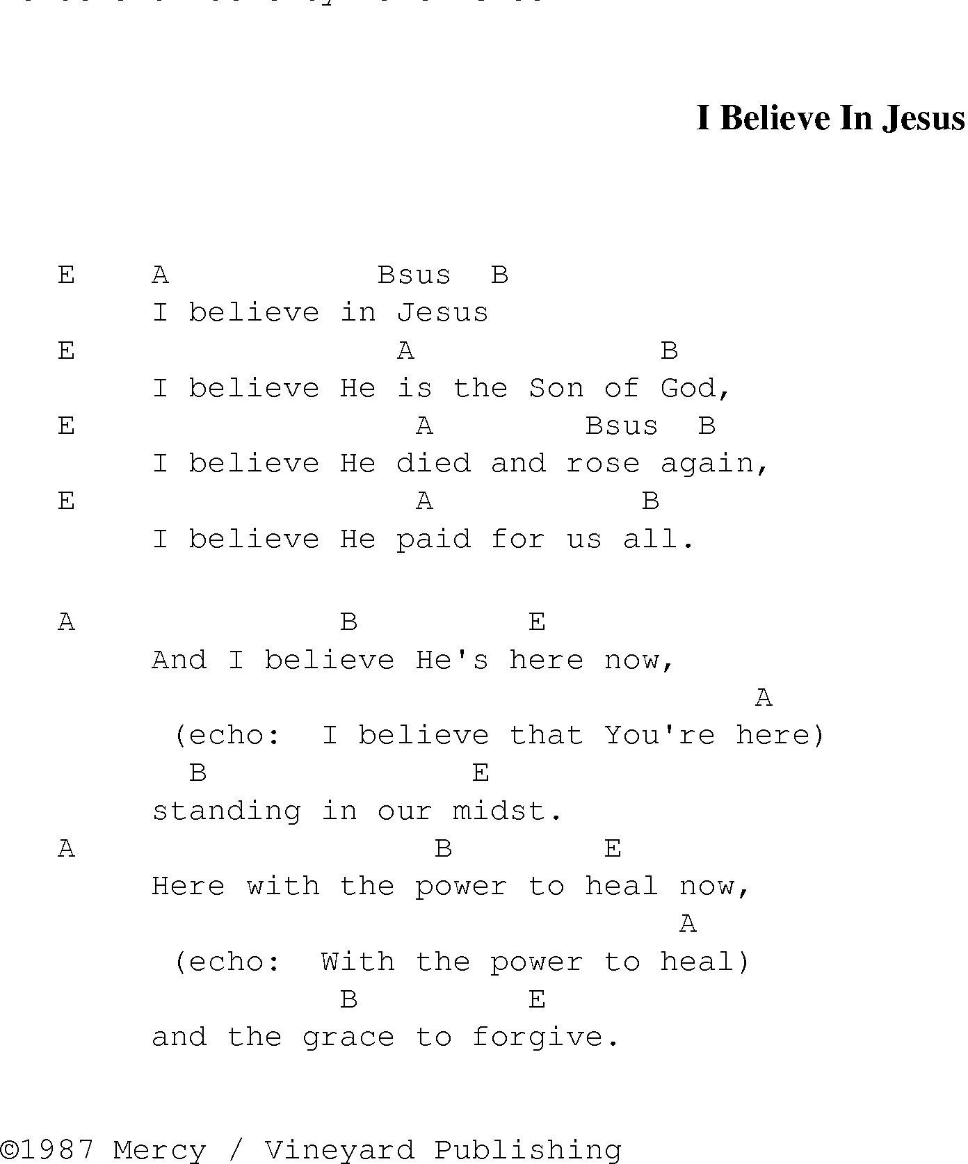 Gospel Song: i_believe_in_jesus, lyrics and chords.