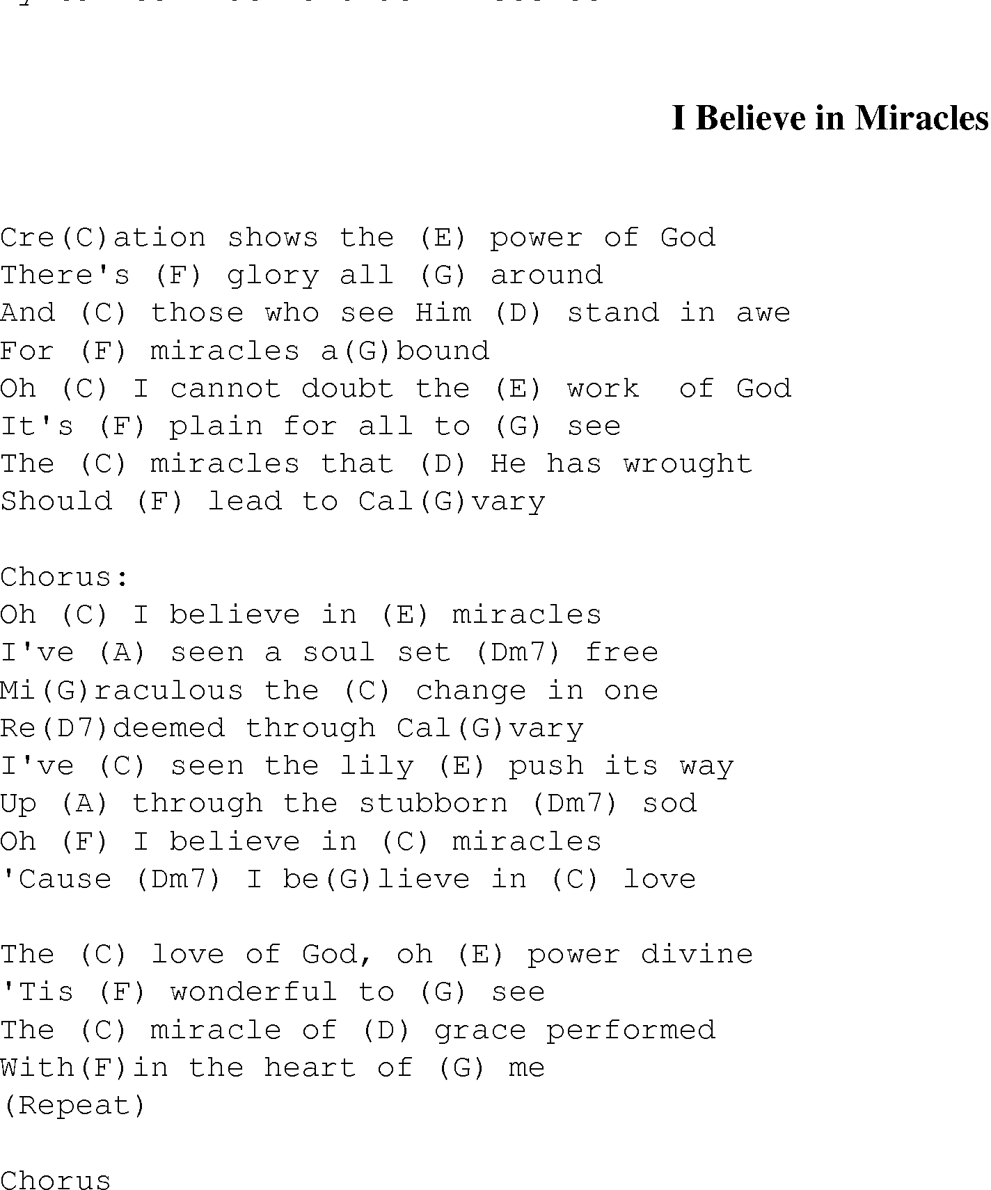 Gospel Song: i_believe_in_miracles, lyrics and chords.