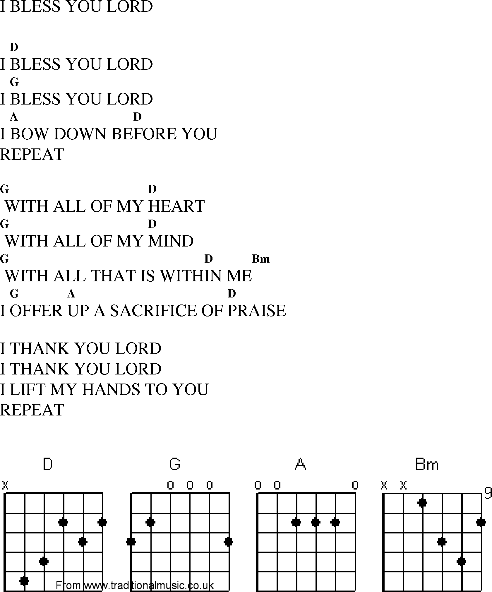 Gospel Song: i_bless_you_lord, lyrics and chords.