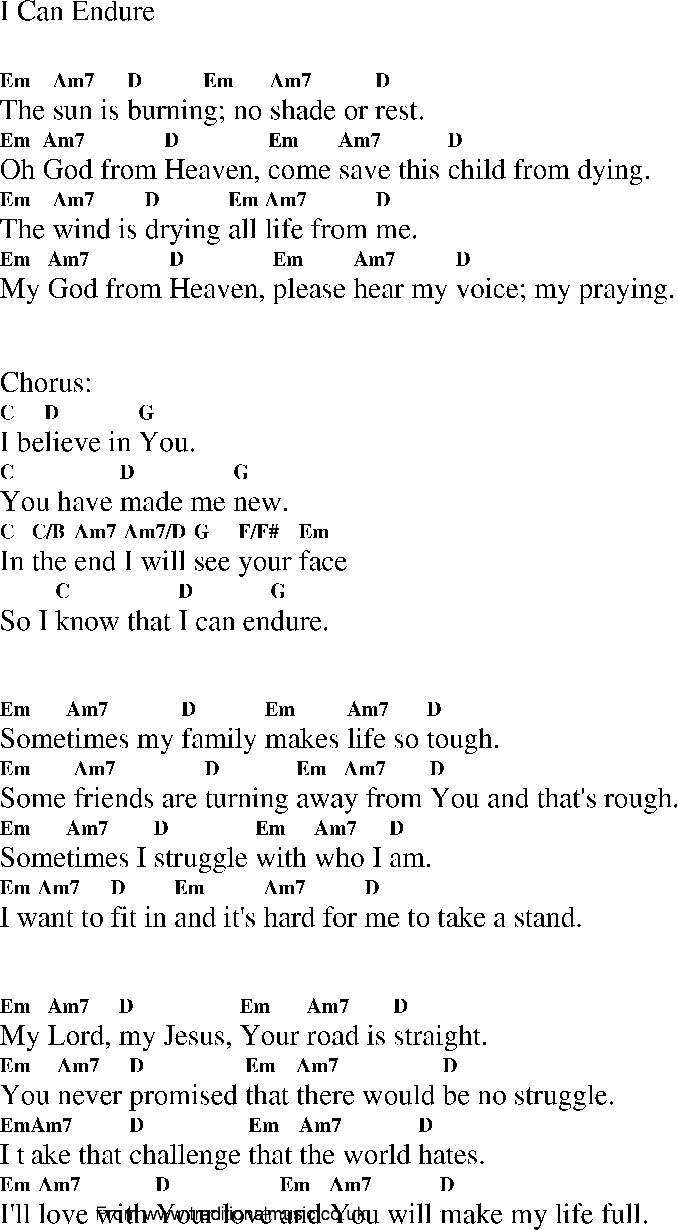 Gospel Song: i_can_endure, lyrics and chords.