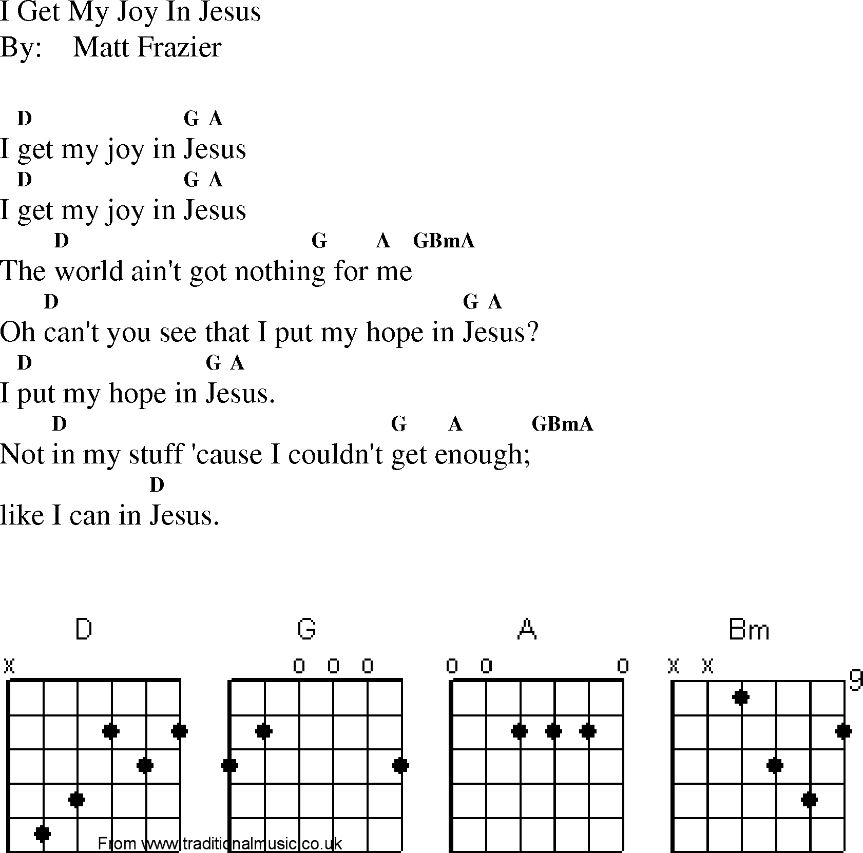 Gospel Song: i_get_my_joy_in_jesus, lyrics and chords.