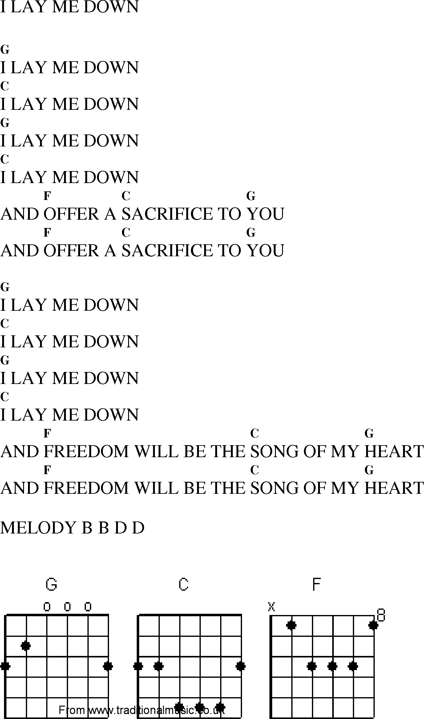 Gospel Song: i_lay_me_down, lyrics and chords.