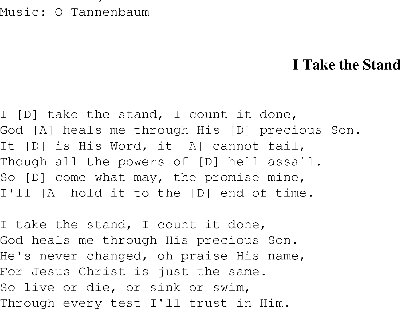 Gospel Song: i_take_the_stand, lyrics and chords.