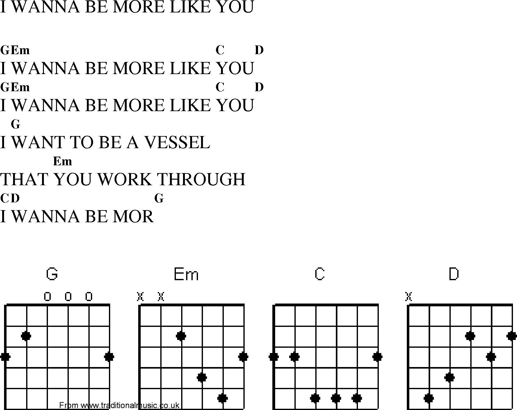 Gospel Song: i_wanna_be_more_like_you, lyrics and chords.