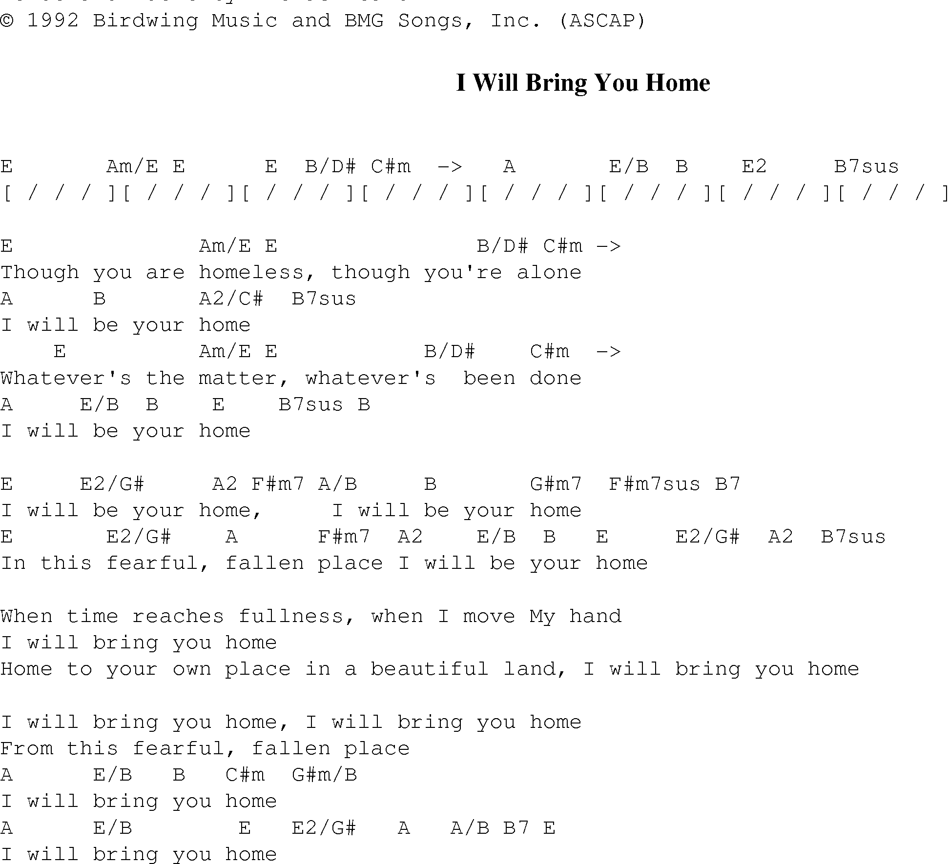 Gospel Song: i_will_bring_you_home, lyrics and chords.