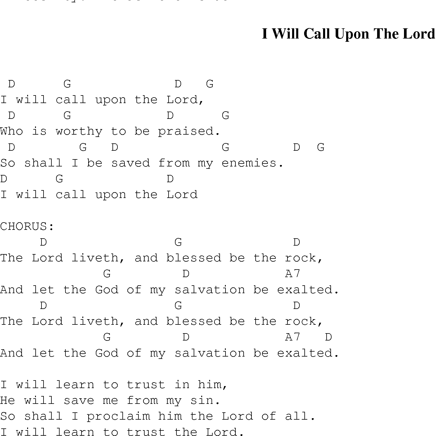 Gospel Song: i_will_call_upon_the_lord, lyrics and chords.