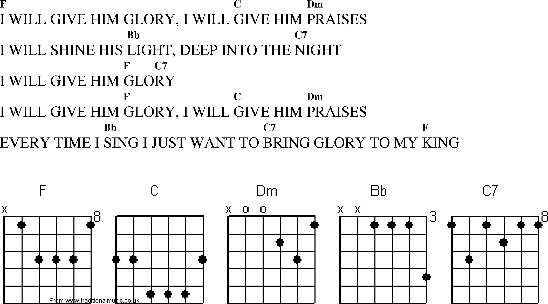 Gospel Song: i_will_give_him_glory, lyrics and chords.