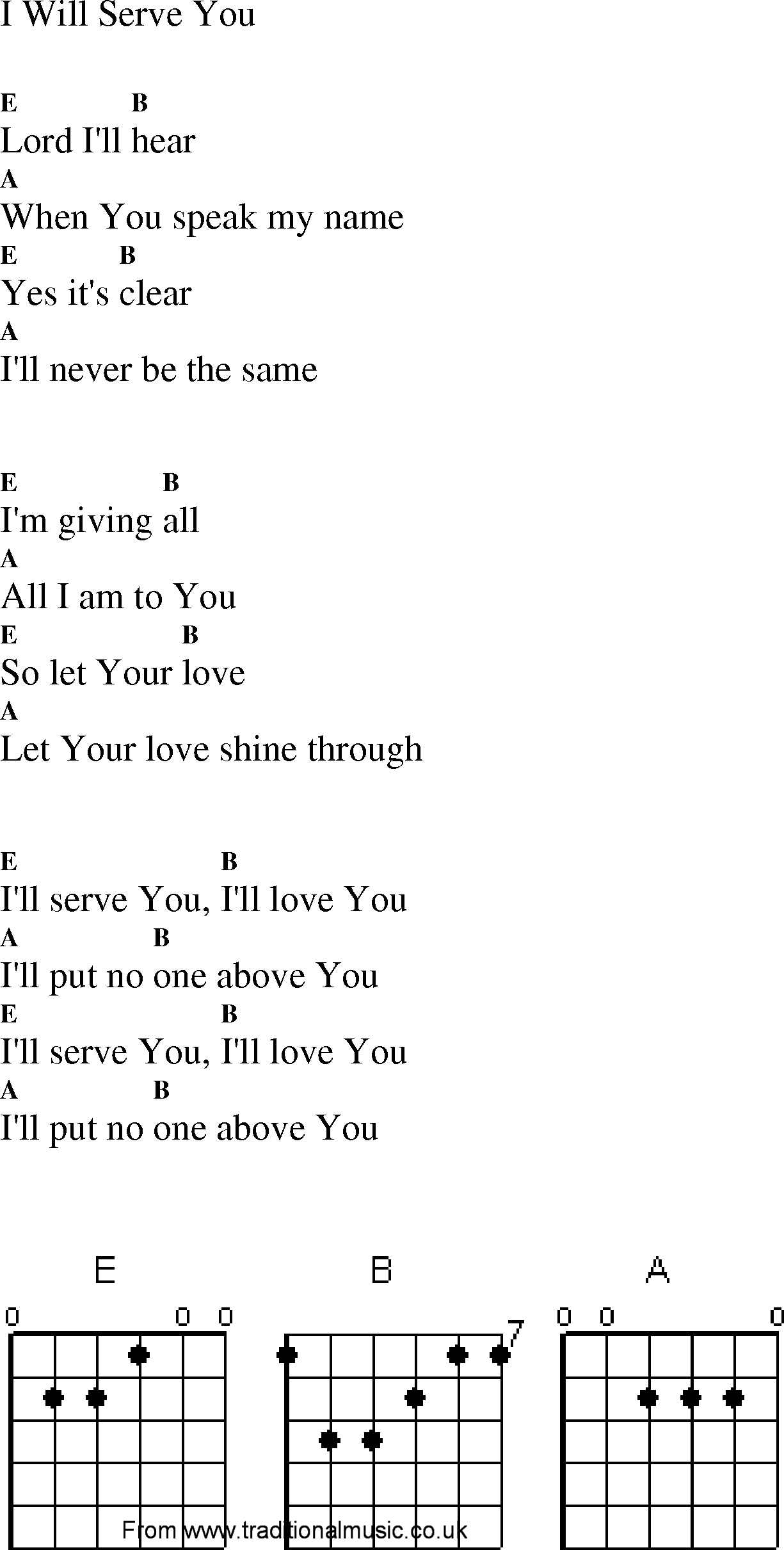 Gospel Song: i_will_serve_you, lyrics and chords.