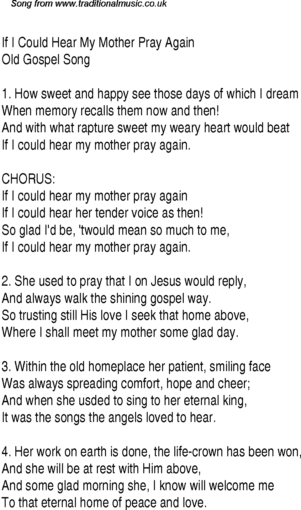 Gospel Song: if-i-could-hear-my-mother-pray-again, lyrics and chords.