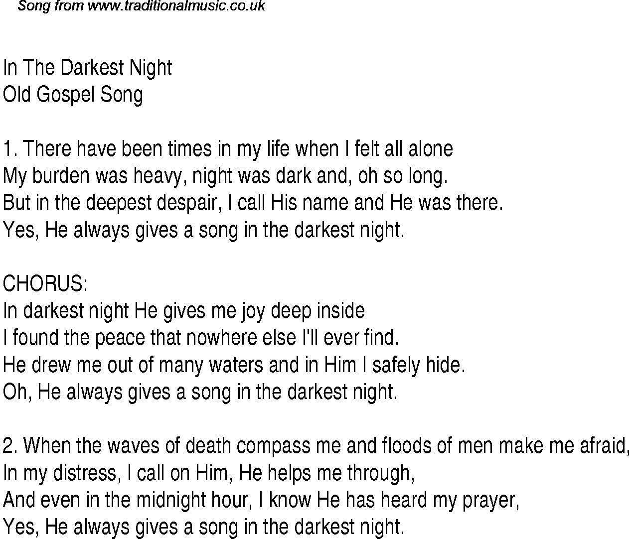 Gospel Song: in-the-darkest-night, lyrics and chords.