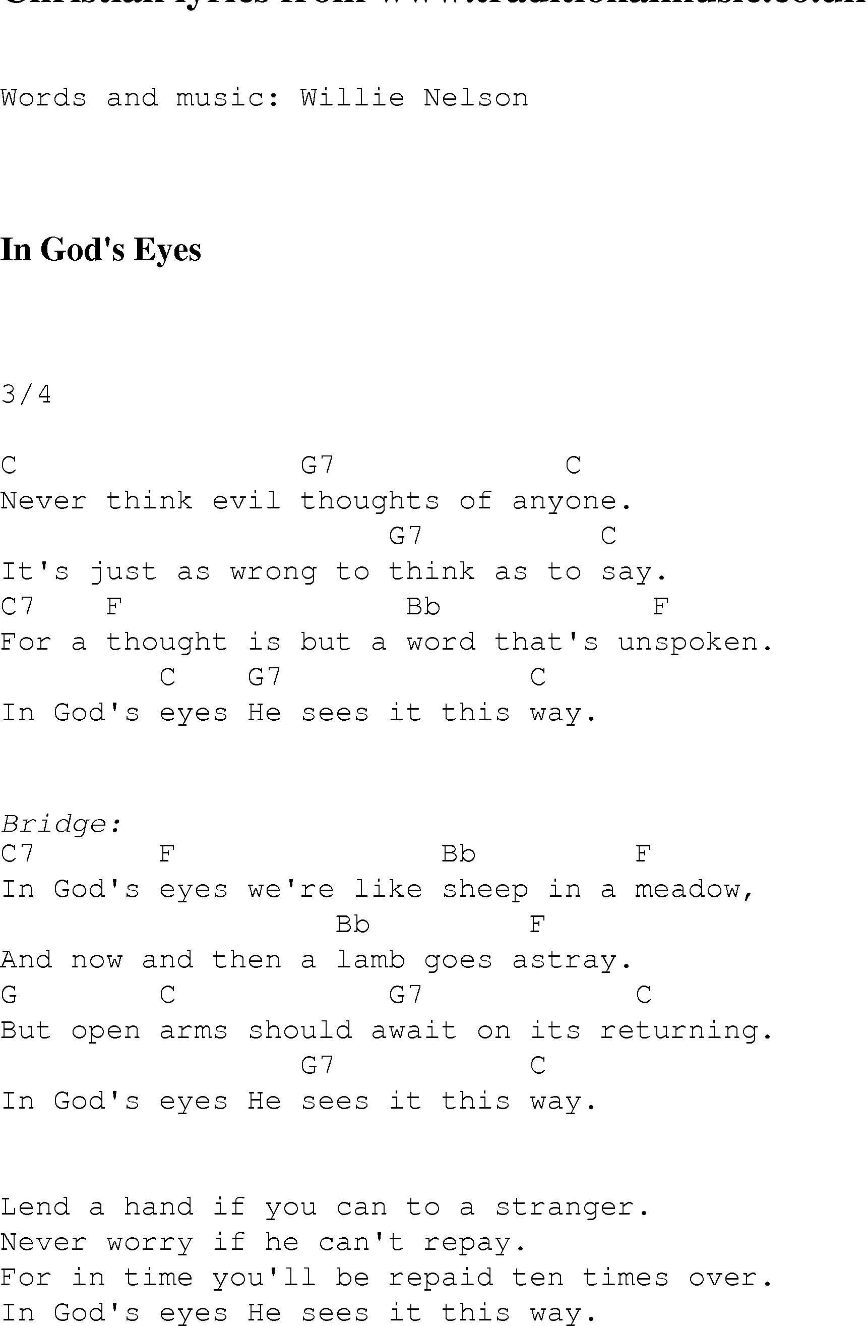 Gospel Song: in_gods_eyes, lyrics and chords.